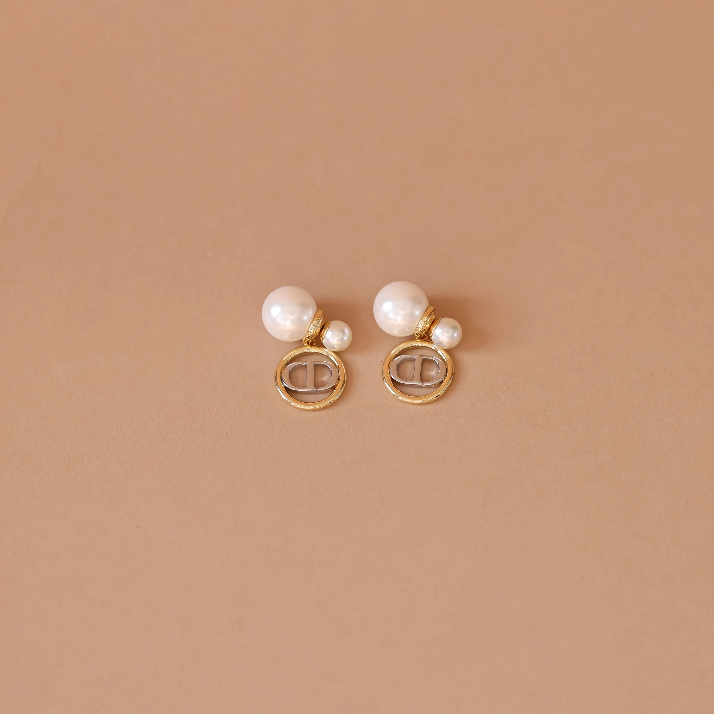 Repurposed Double Pearl Charm Gold Earrings