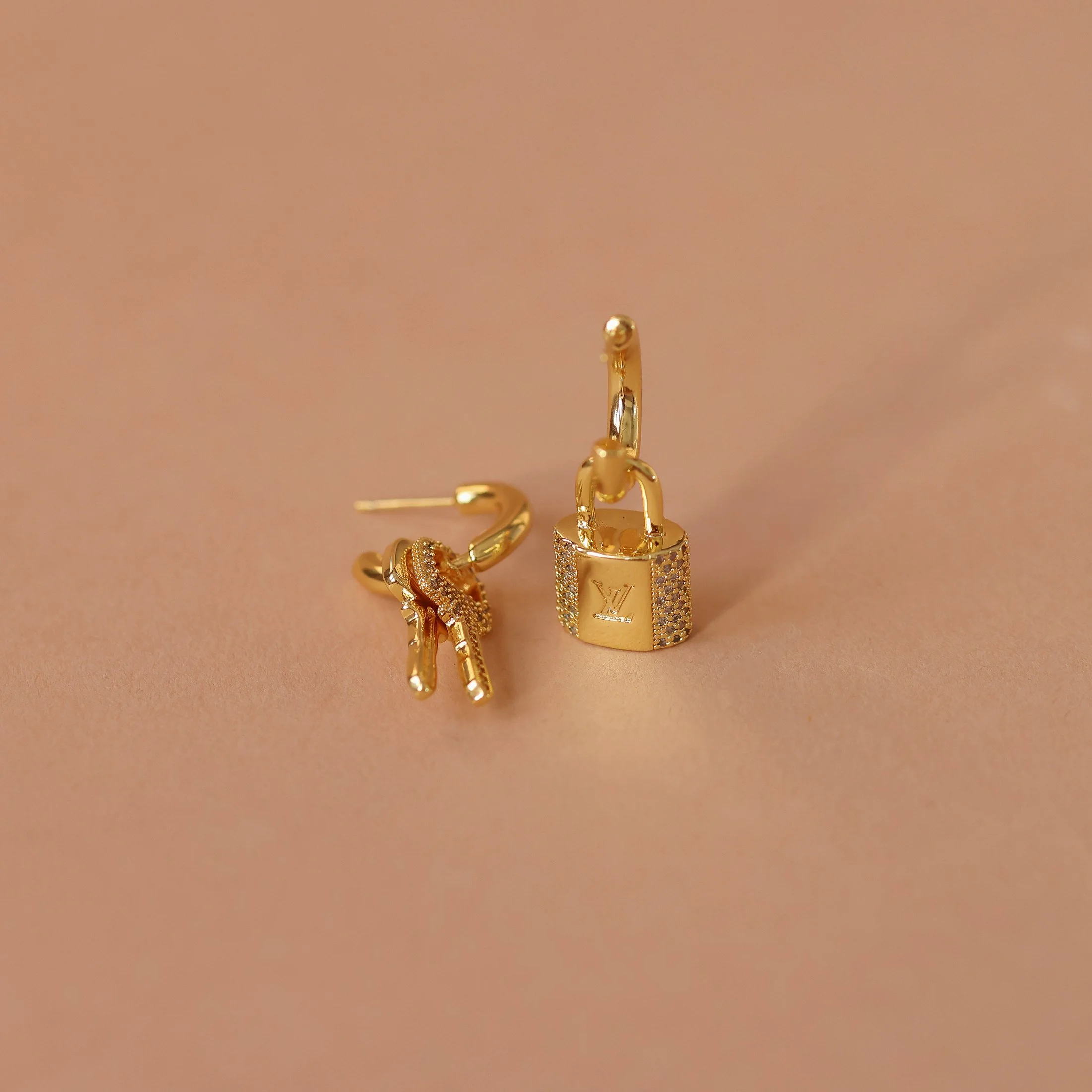 Repurposed LV Lock & Keys Charm Earrings