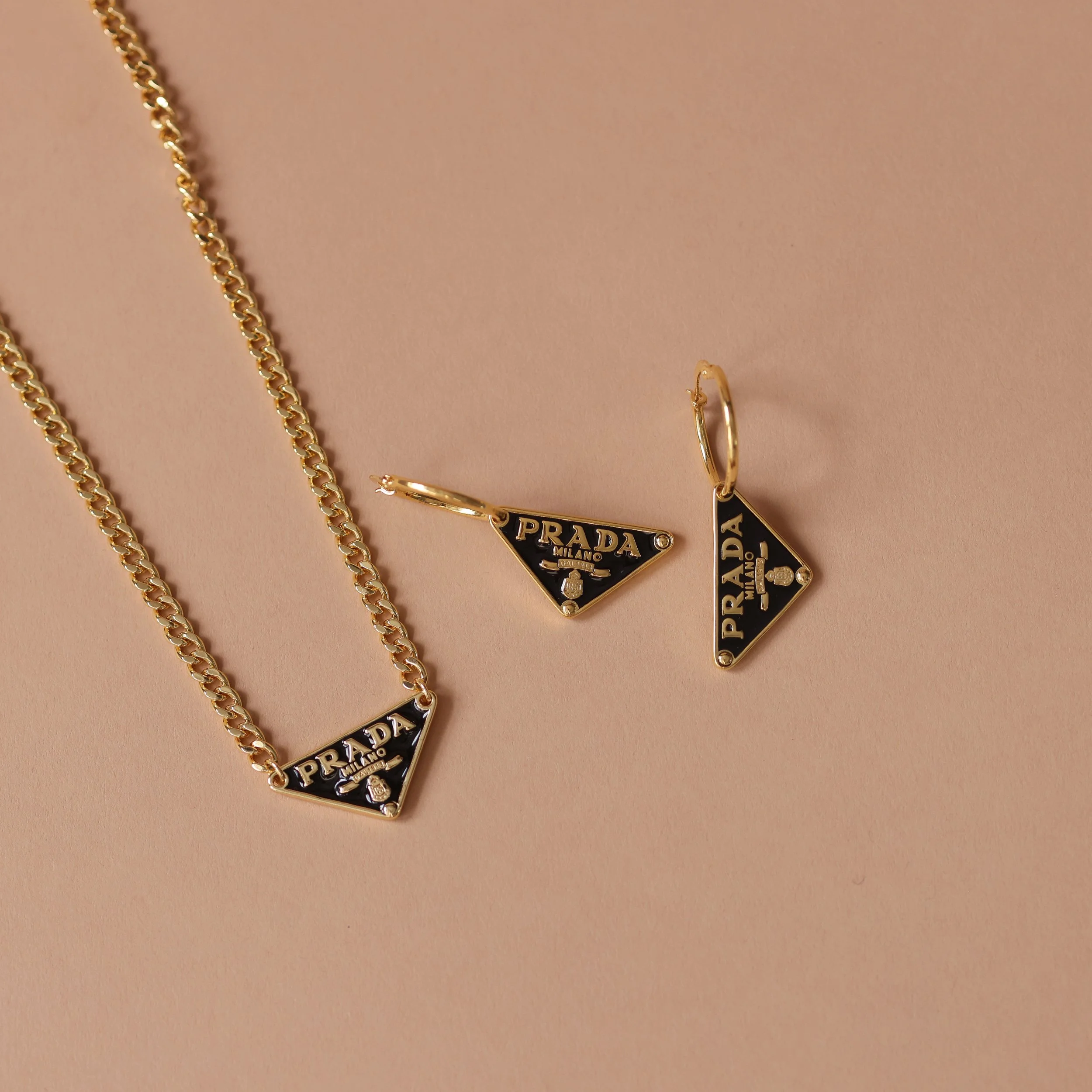 Repurposed Triangle Charm Necklace & Earrings