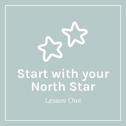 A light blue-green motivational poster with white outline stars and text that says, 'Start with your North Star, Week One'.