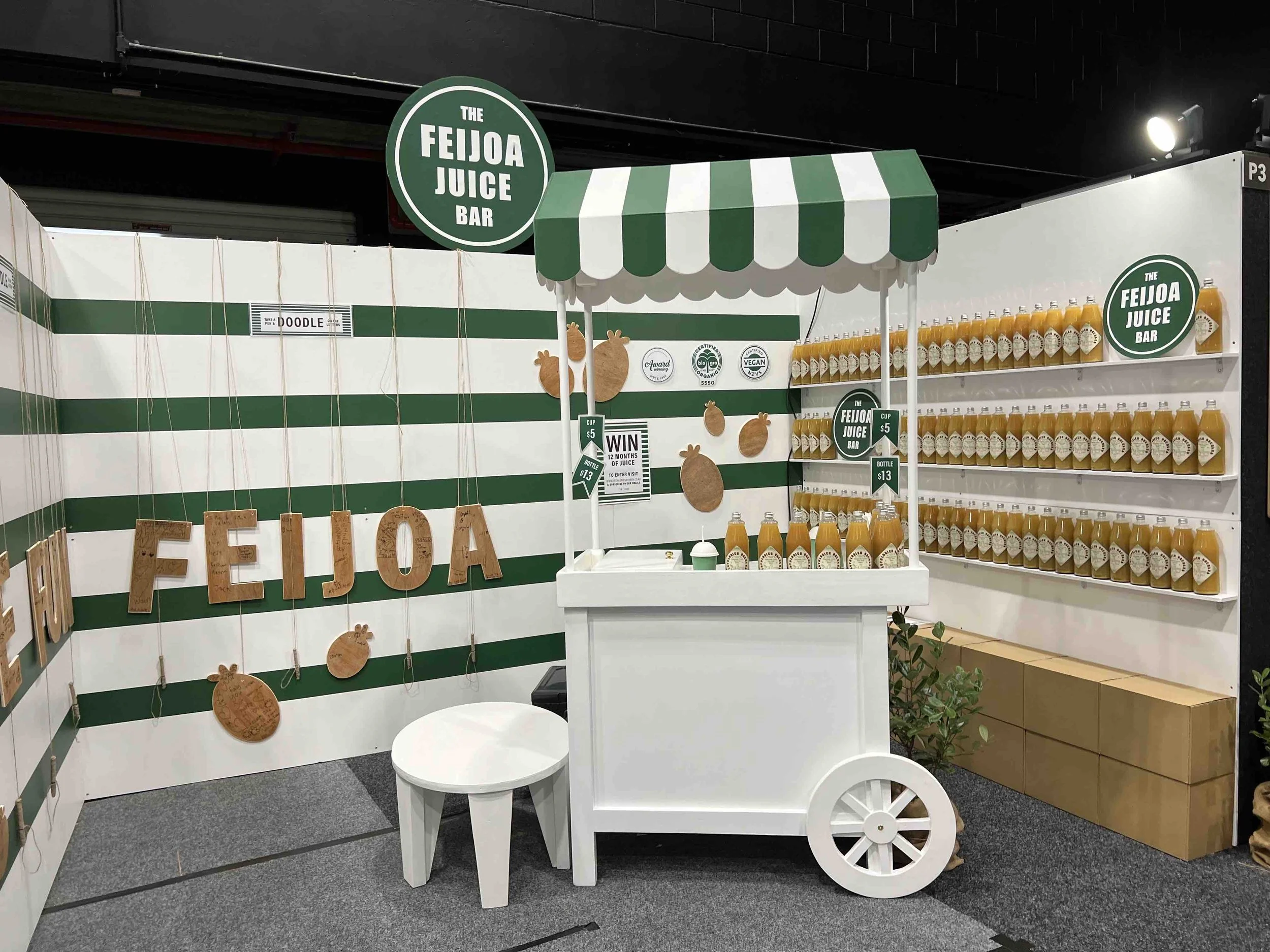 The Feijoa Juice Juice Bar features an interactive ART WALL - join us at the Auckland Go Green Expo.
