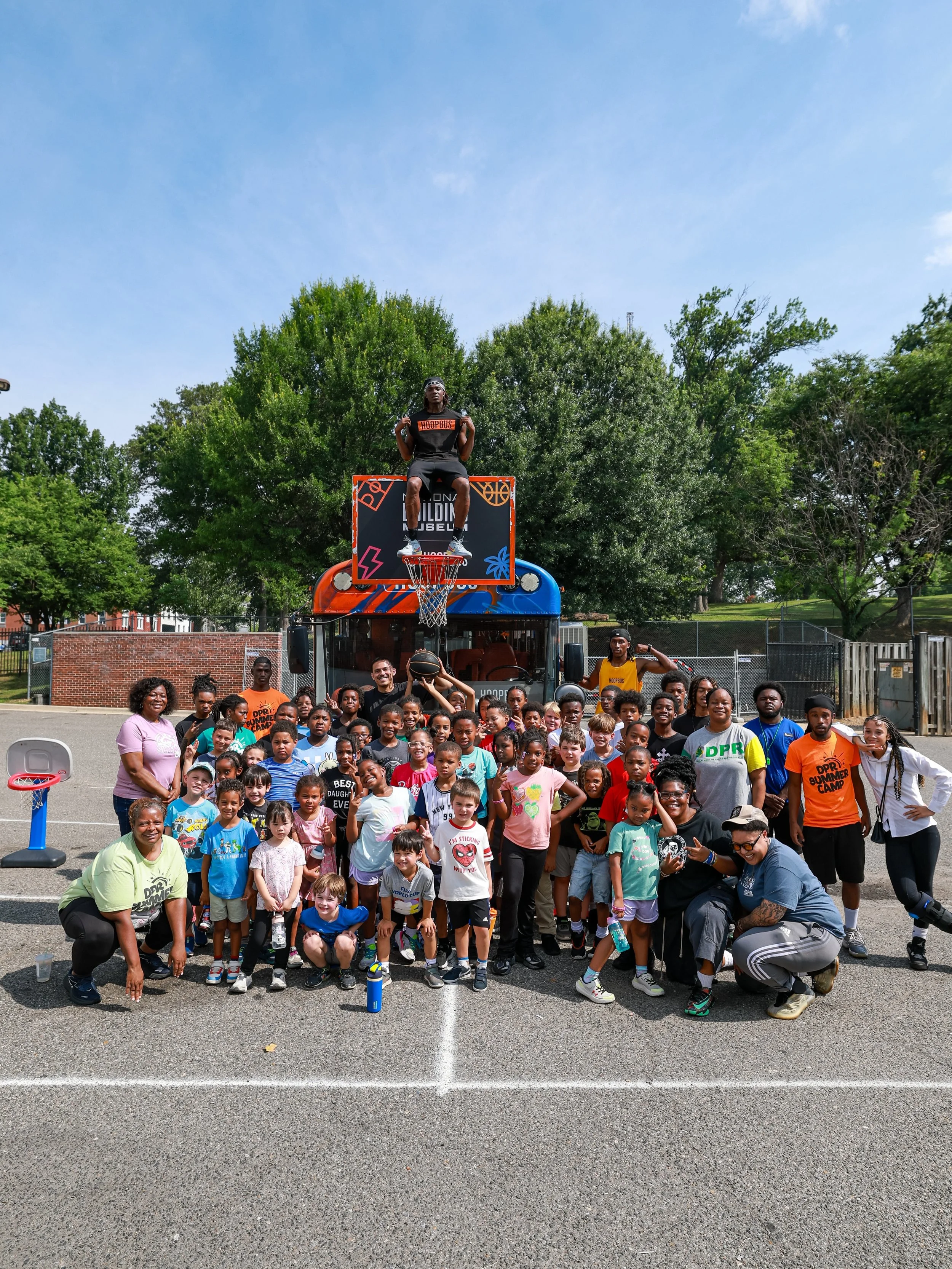Hoopbus in DC with the @nationalbuildingmuseum showing love to all the Wards in the city. From block to block we show love and getting buckets in return. Make sure to come check out the new playground inside of the National Building Museum and catch 