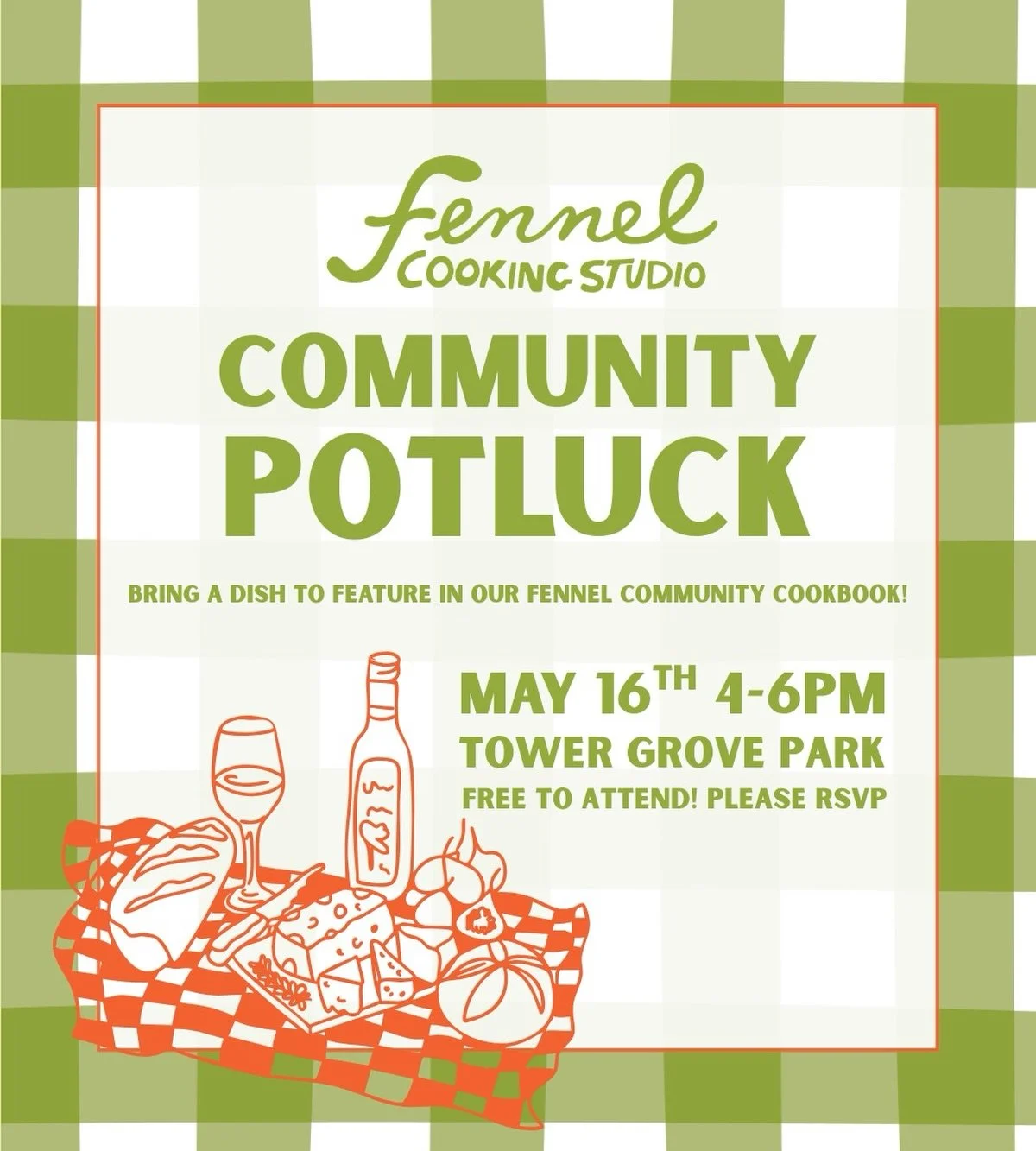 Just one week until we turn a park picnic into a community cookbook 🍅

On May 16, we&rsquo;re hosting our first-ever Fennel Community Potluck in Tower Grove Park, where every person brings a dish + recipe to share.

The best part? At the end, all of
