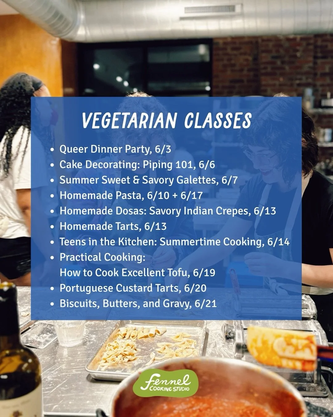 We&rsquo;re that cooking studio for everyone, including those with dietary restrictions 🫶🏻 Check out what we&rsquo;ve got cooking up in June! 

Not all of our classes are designed as strictly vegetarian, vegan, gluten-free, or dairy-free, but MANY 