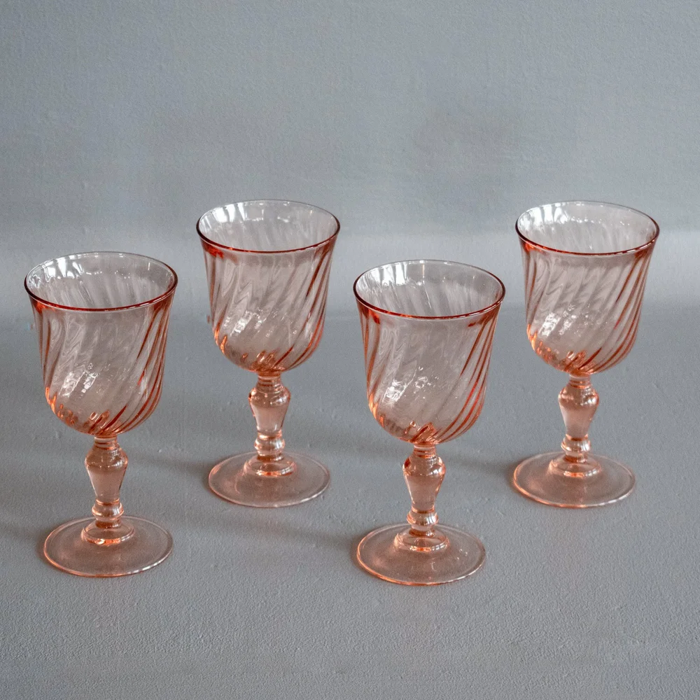 1940's French Pink Crystal Large Wine Glass Serving Set — SNH French  Antiques Collectibles