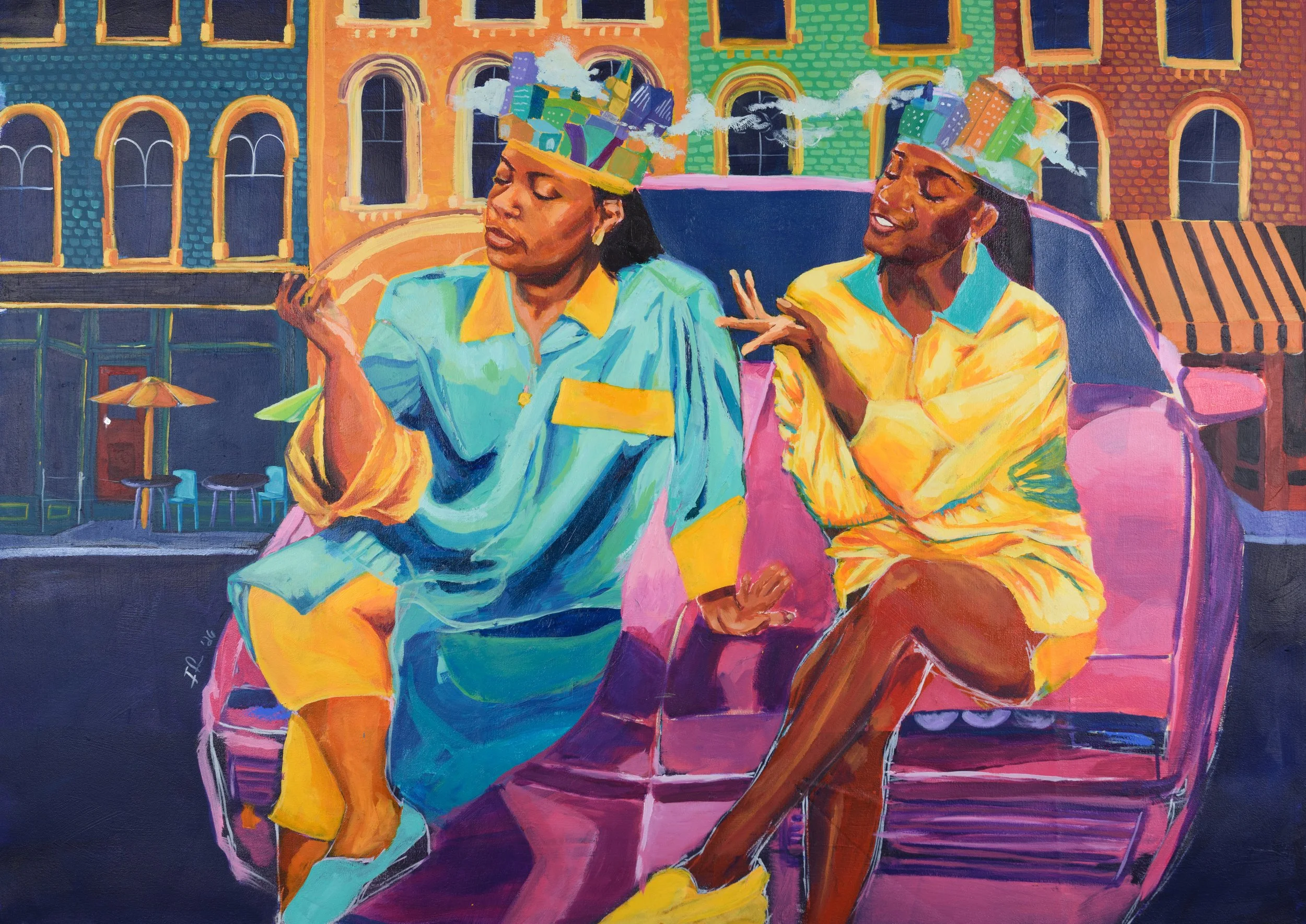 Sitting Pretty (in Depot Town);
acrylic on un-stretched canvas;
May 2026;
36 x 48 inches
