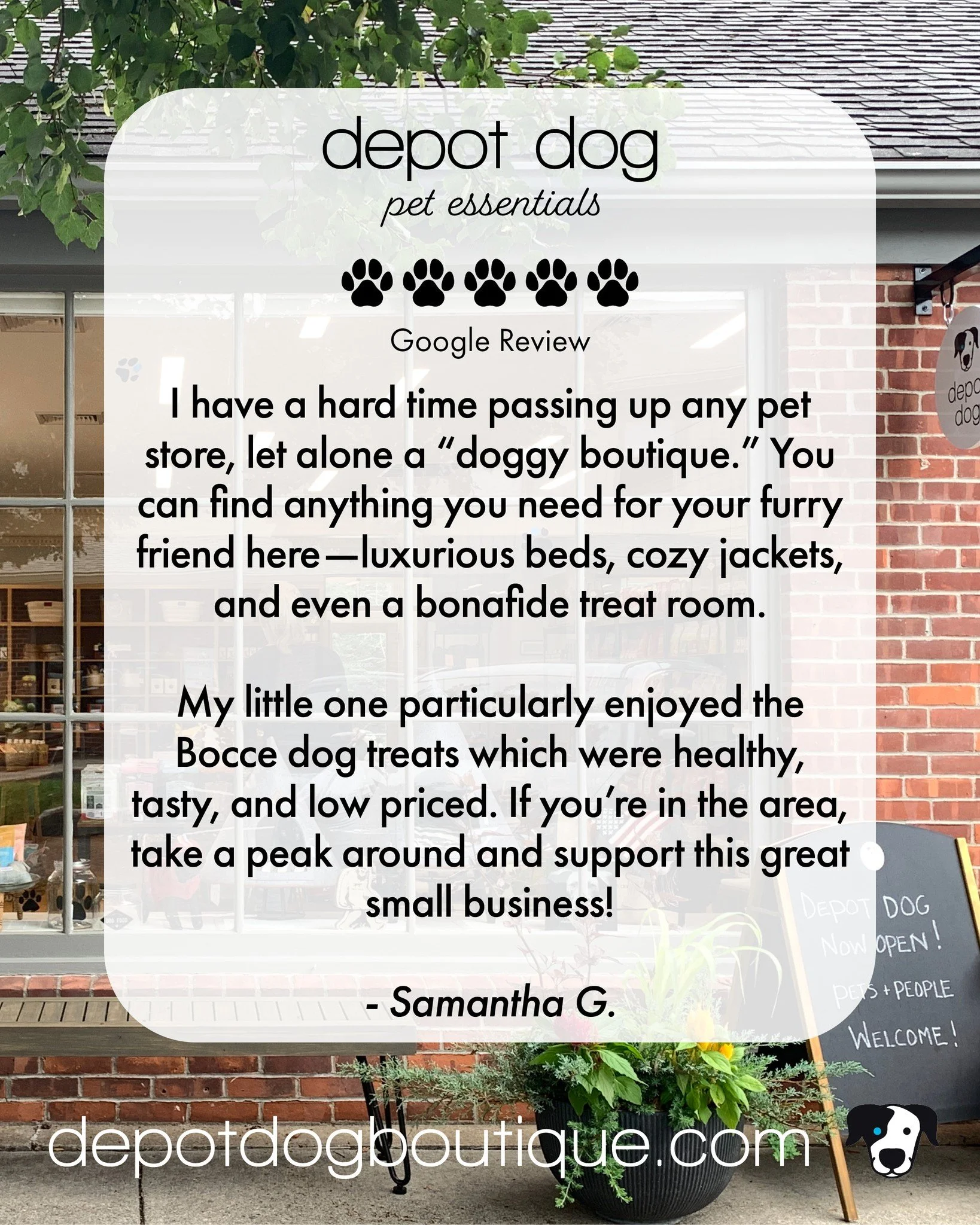 A big thanks to Samantha G. for her recent Google Review!! 

Here's what she wrote: 

"I have a hard time passing up any pet store, let alone a &ldquo;doggy boutique.&rdquo; You can find anything you need for your furry friend here&mdash;luxurio