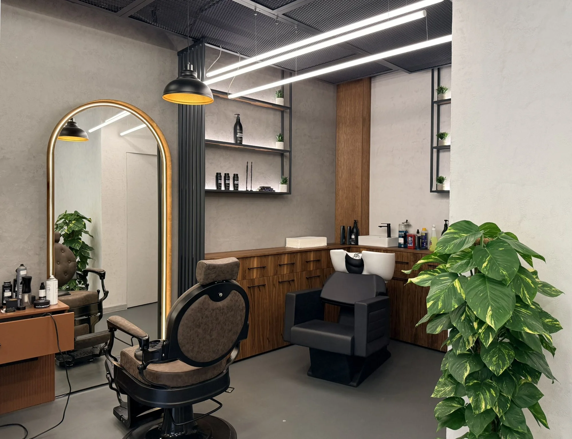 interior design barbershop industrial minimalist 