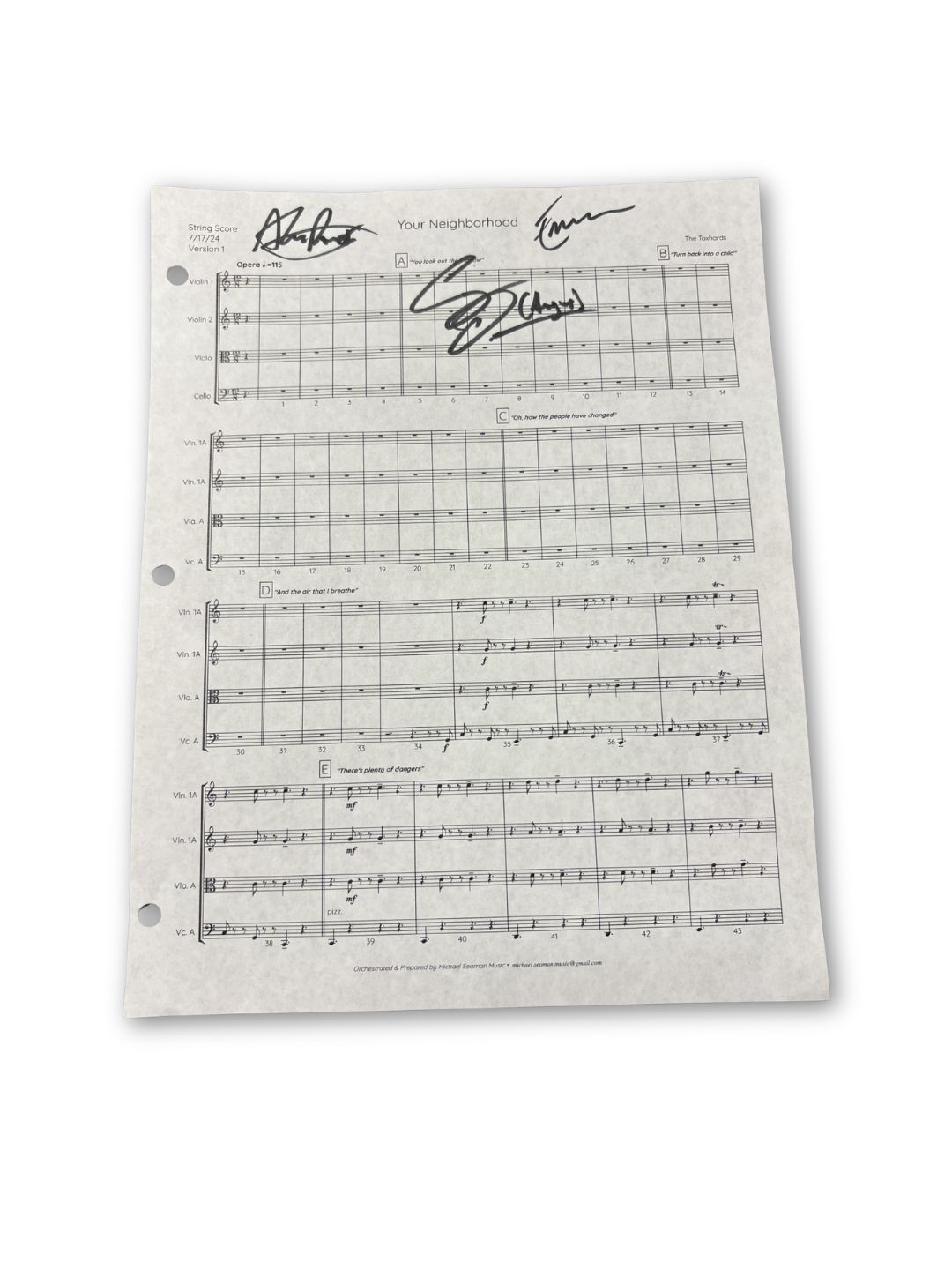 Sheet Music: Your Neighborhood, Strings (SIGNED)