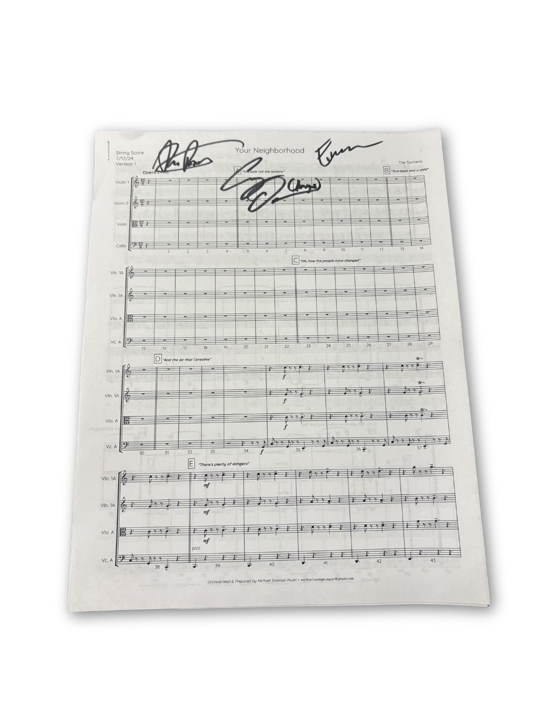 Sheet Music: Your Neighborhood, Strings (SIGNED)