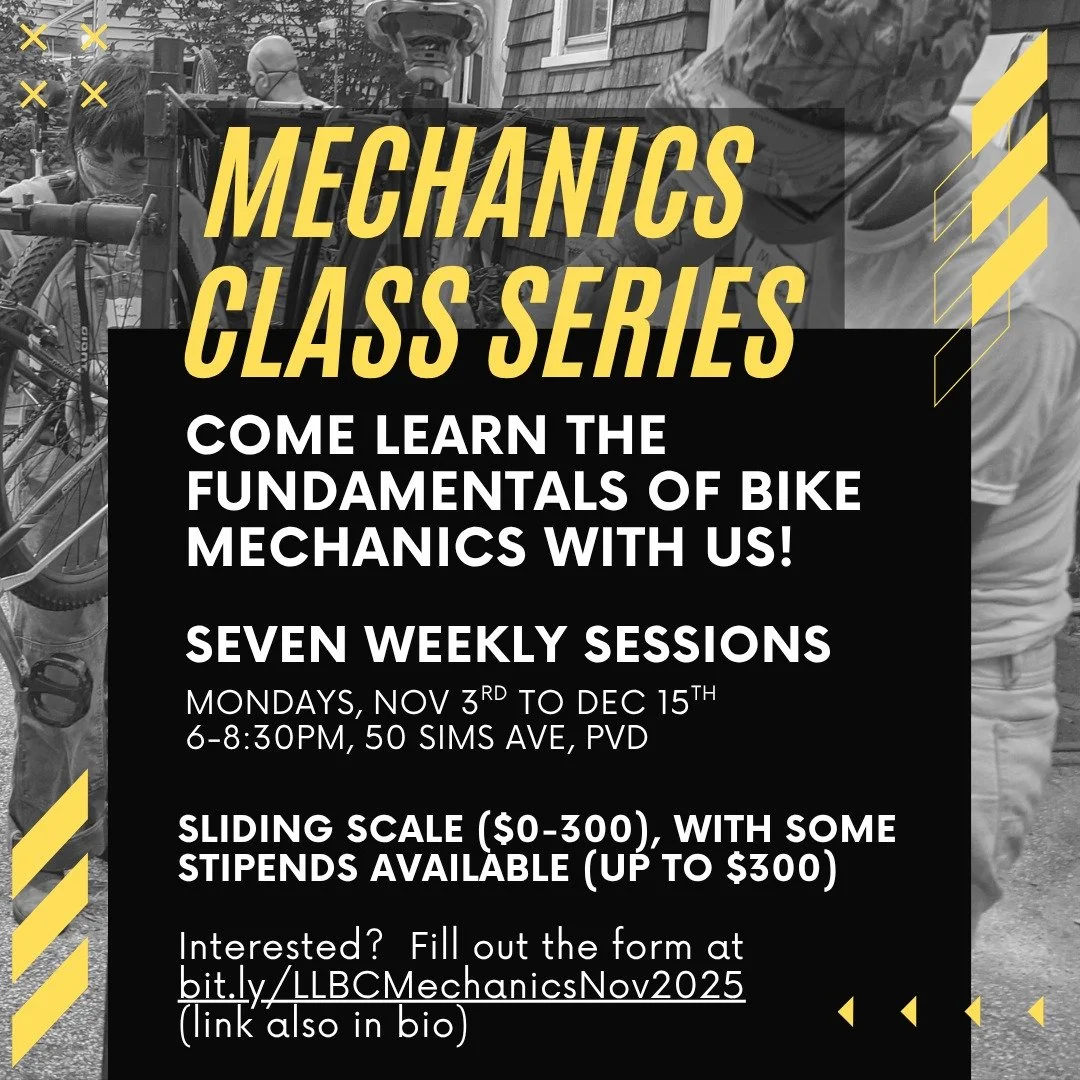 We are running another session of our seven-week Fundamentals of Bicycle Mechanics course this November/December! This class is open to anyone, no prior experience required. It's an on-ramp into the world of bicycle mechanics and our community at LLB