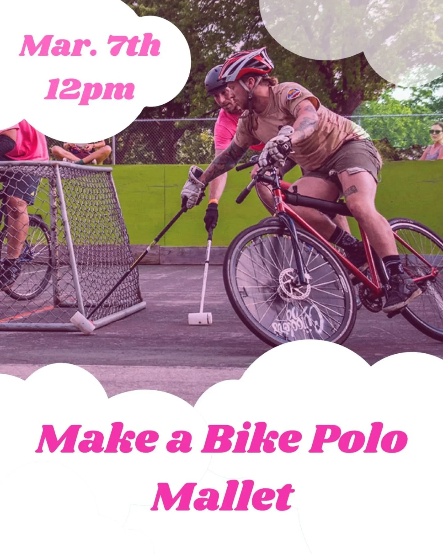 Next workshop is live! 
How to Make a Bike Polo Mallet
Saturday, March 7th, from 12-2pm
This workshop is pay what you can, $10-20

Learn to assemble a DIY bike polo mallet! In this workshop we'll be putting together mallets using ski poles, PVC pipe,
