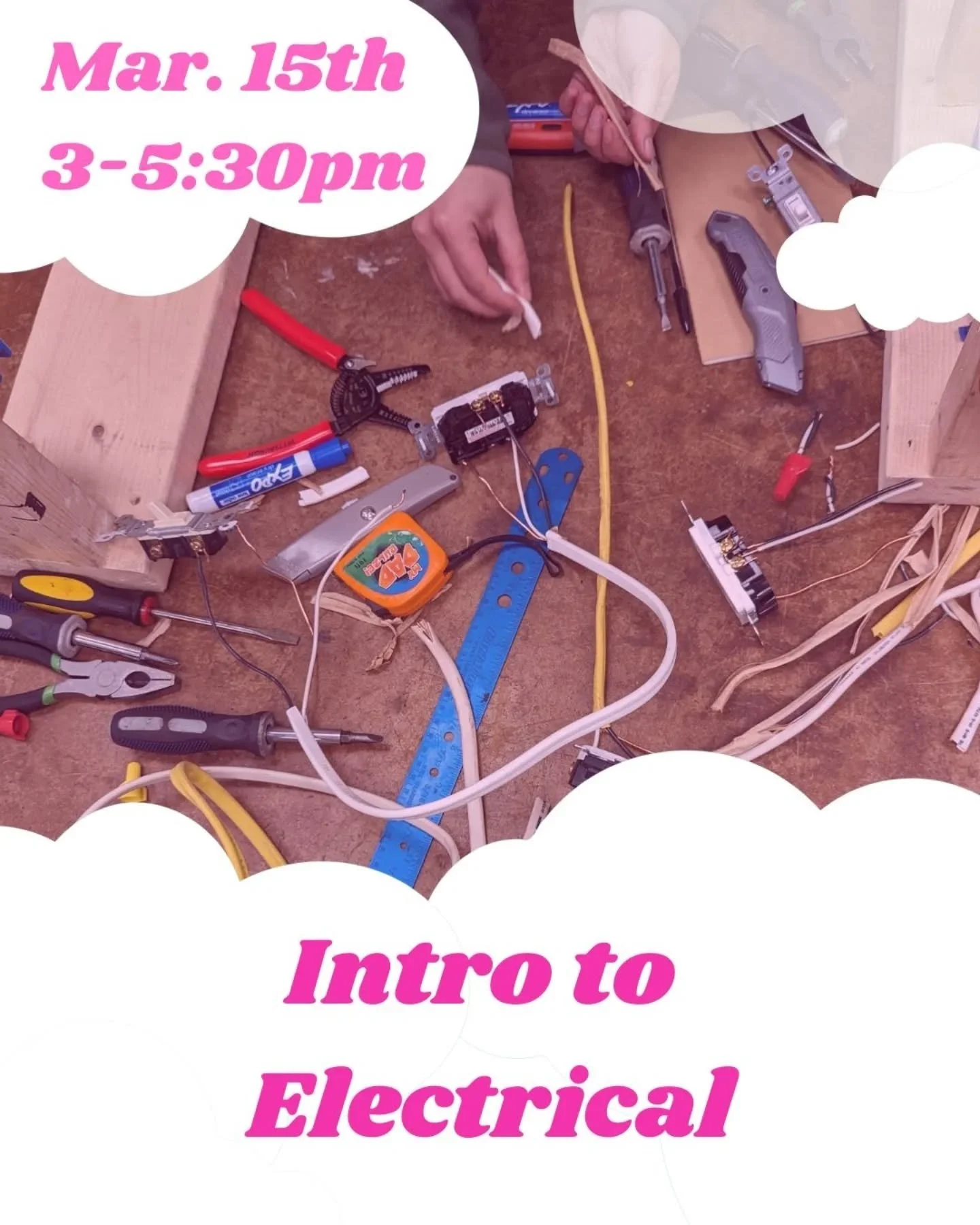 We have a few more workshops on the books, with more to come soon. Link in bio to check it out!

🪛Intro to Electrical🔧

Sunday, March 15th, 3-5:30pm

In this workshop, students will get a basic introduction to the electrical trade. This class will 