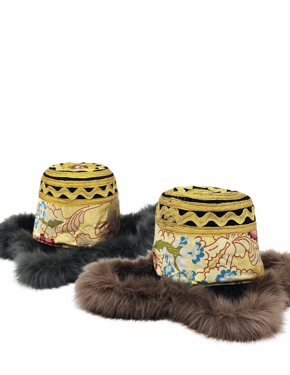 Chapeau Traditionnel Tibétain Xamo Gyaise - Fait Main, Rembourré, Motif Floral - Taille Unique - Neuf Sans étiquette