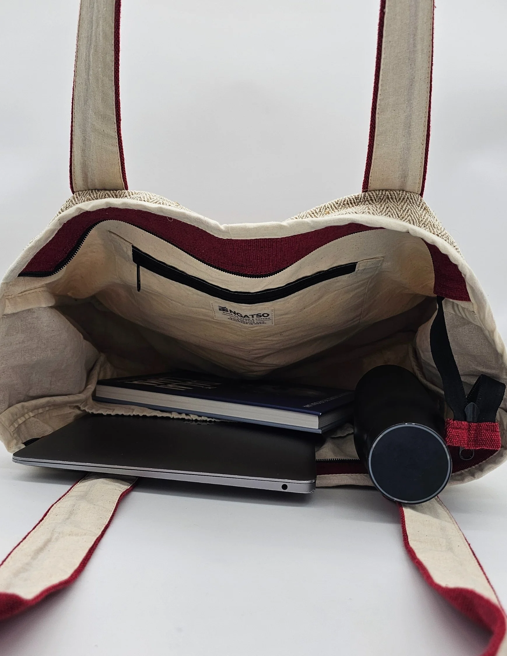 Multiple pockets Hemp Cotton Handmade Tote Bag.jpg