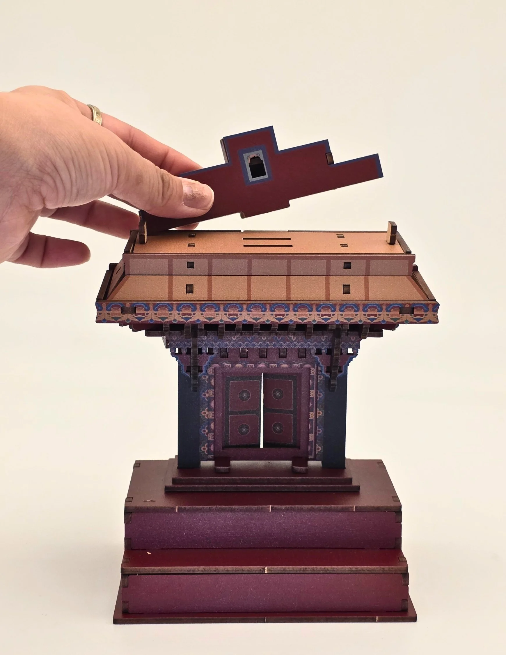 Tibetan Traditional Colorful Door – Laser-Cut Wooden DIY Model (76 Parts)