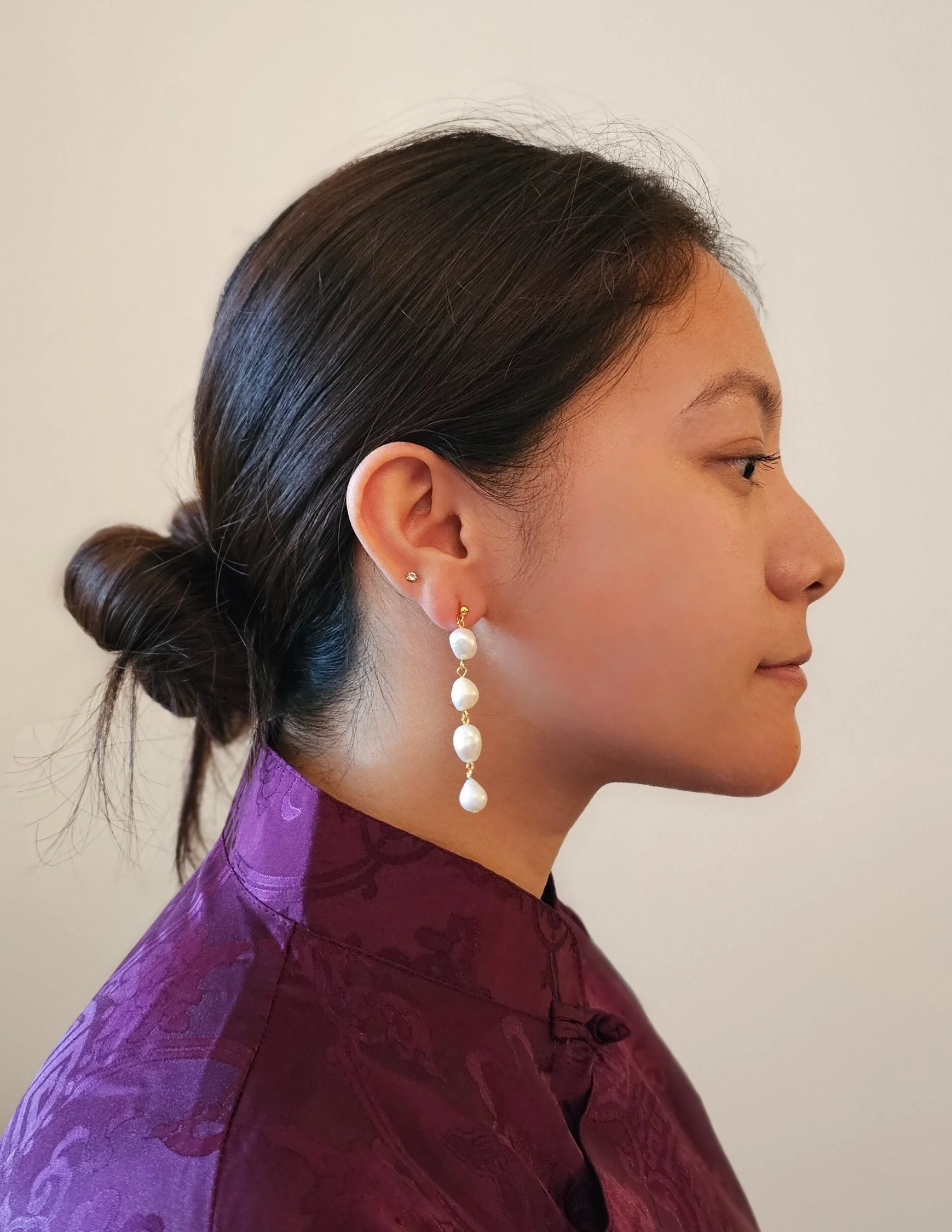 Gold plated Silver Freshwater Pearl Dangle Earring.jpg