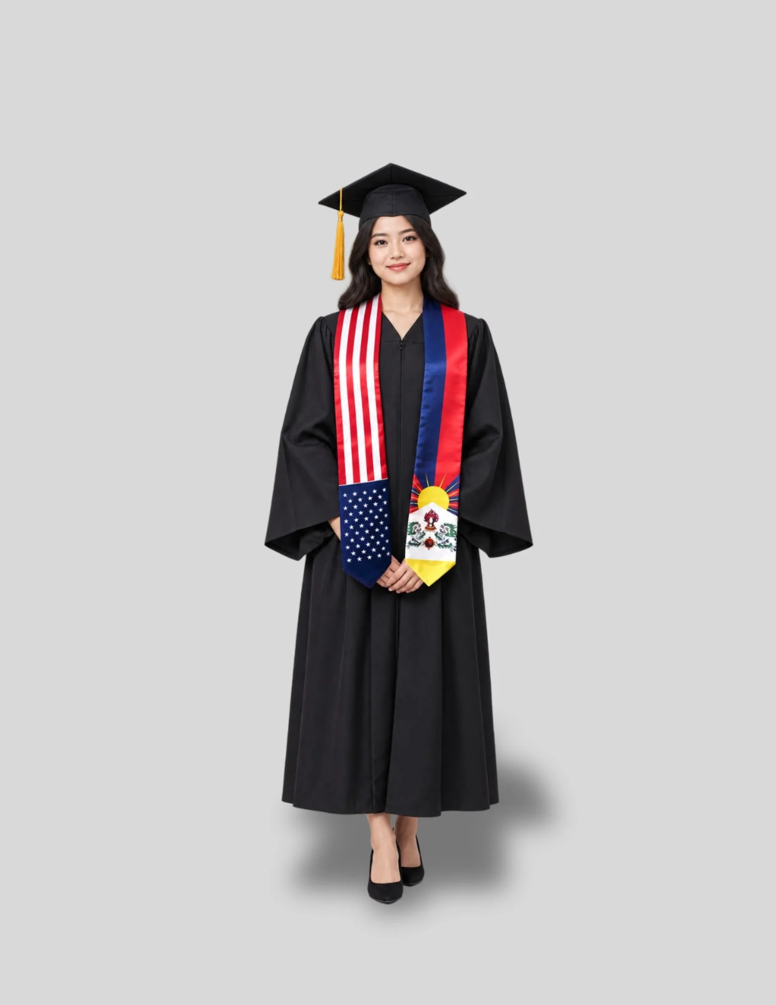 Tibetan-American Flag Satin Graduation Sash – 72 Inches