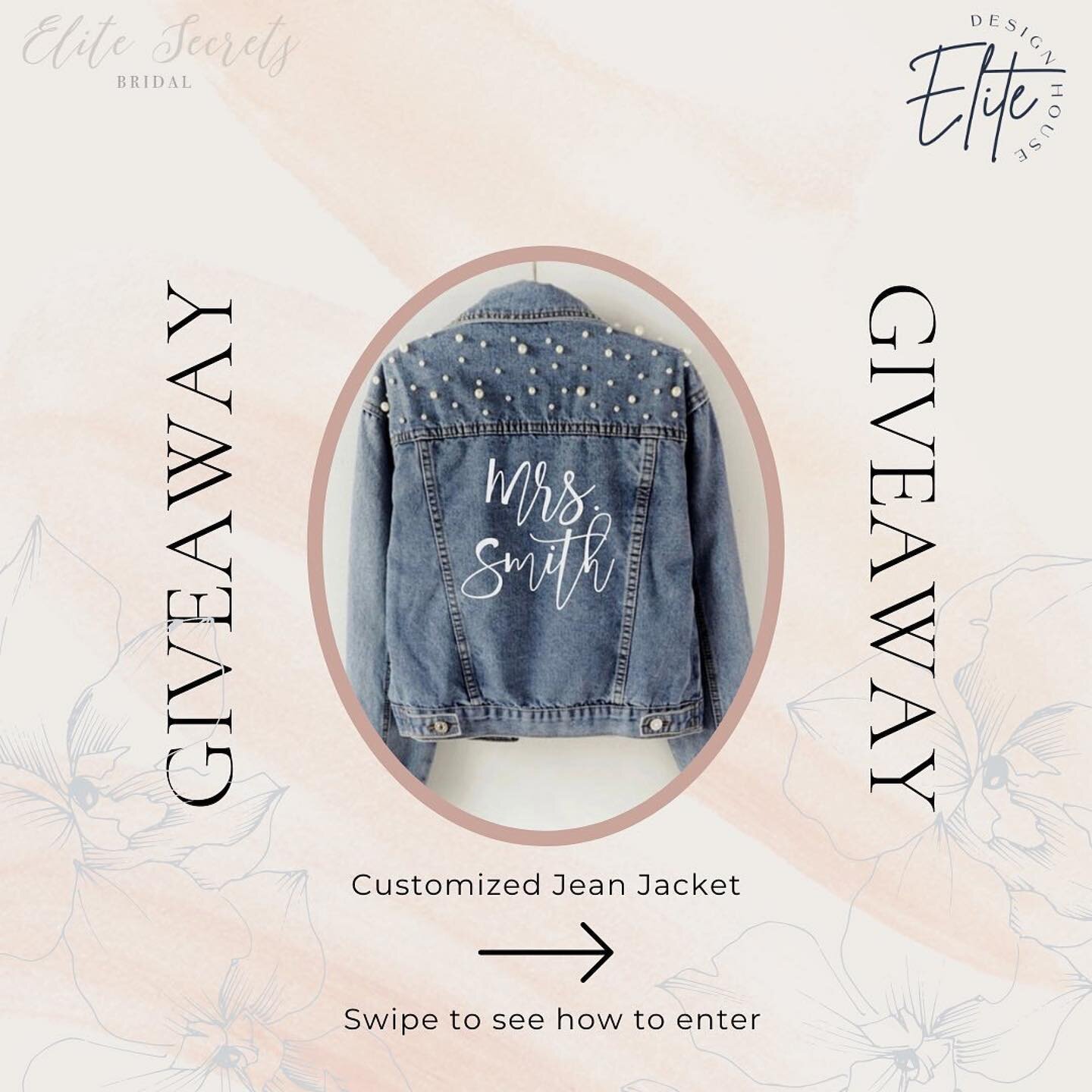 🚨GIVEAWAY!🚨Two lucky winners will win a personalized Bridal Denim Jacket, complimentary of Elite Design House! ✨

All you have to do is:
⭐️ Follow @elitesecretsbridal &amp; @elitedesignhouseofmd 
⭐️ Join our IG Live Designer Chat w/ @zsaneofficial 