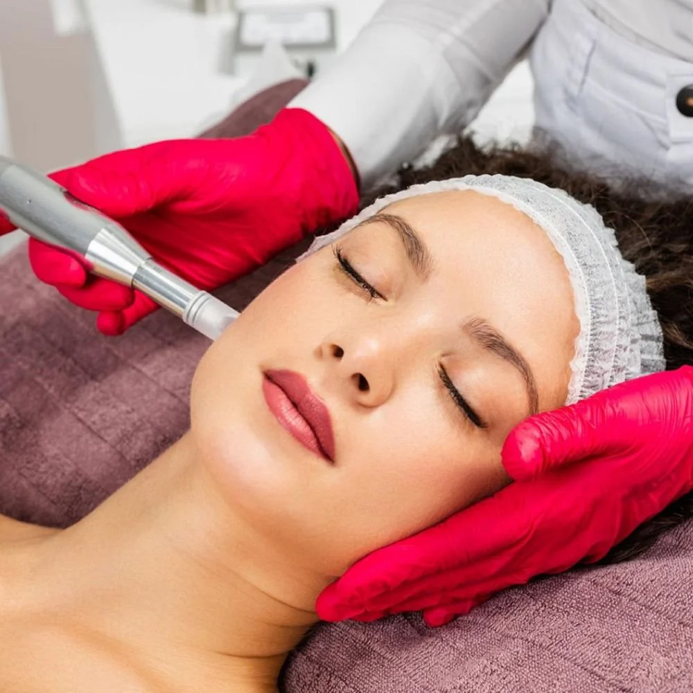 A woman receiving a microneedling treatment in Seattle.
