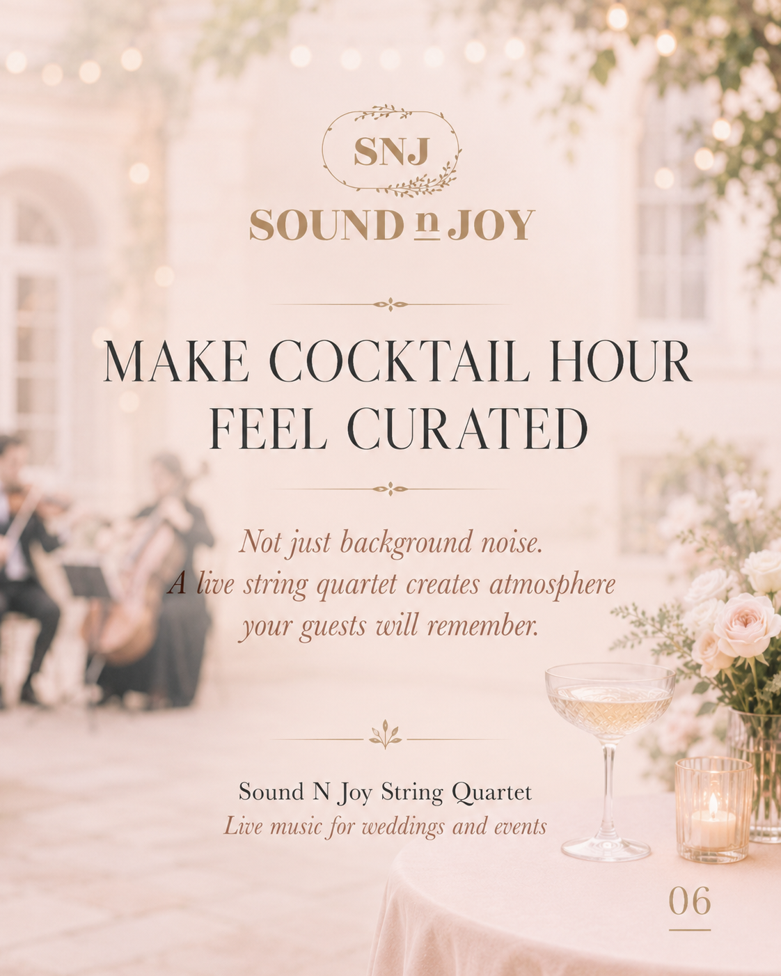Wedding violinist NJ performing live cocktail hour music for luxury wedding guests