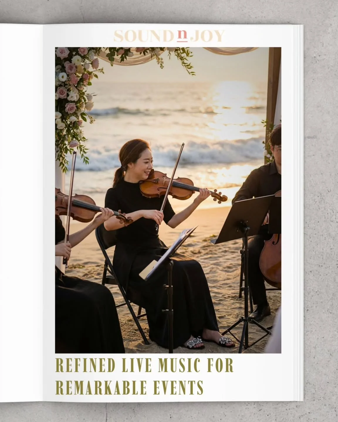 Refined live music for remarkable events.

Some weddings are beautiful.
Others are unforgettable.

The difference is often in the details &mdash;
and live music is one of them.

At SoundNJoy, we curate every moment with intention, elegance, and artis