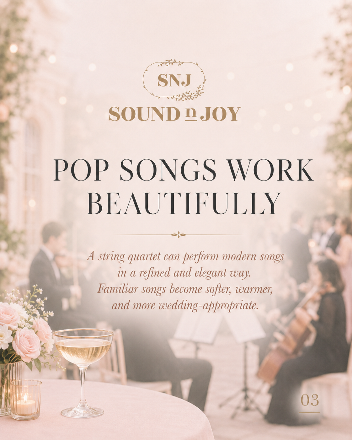 Wedding string quartet NJ performing elegant modern pop music during cocktail hour