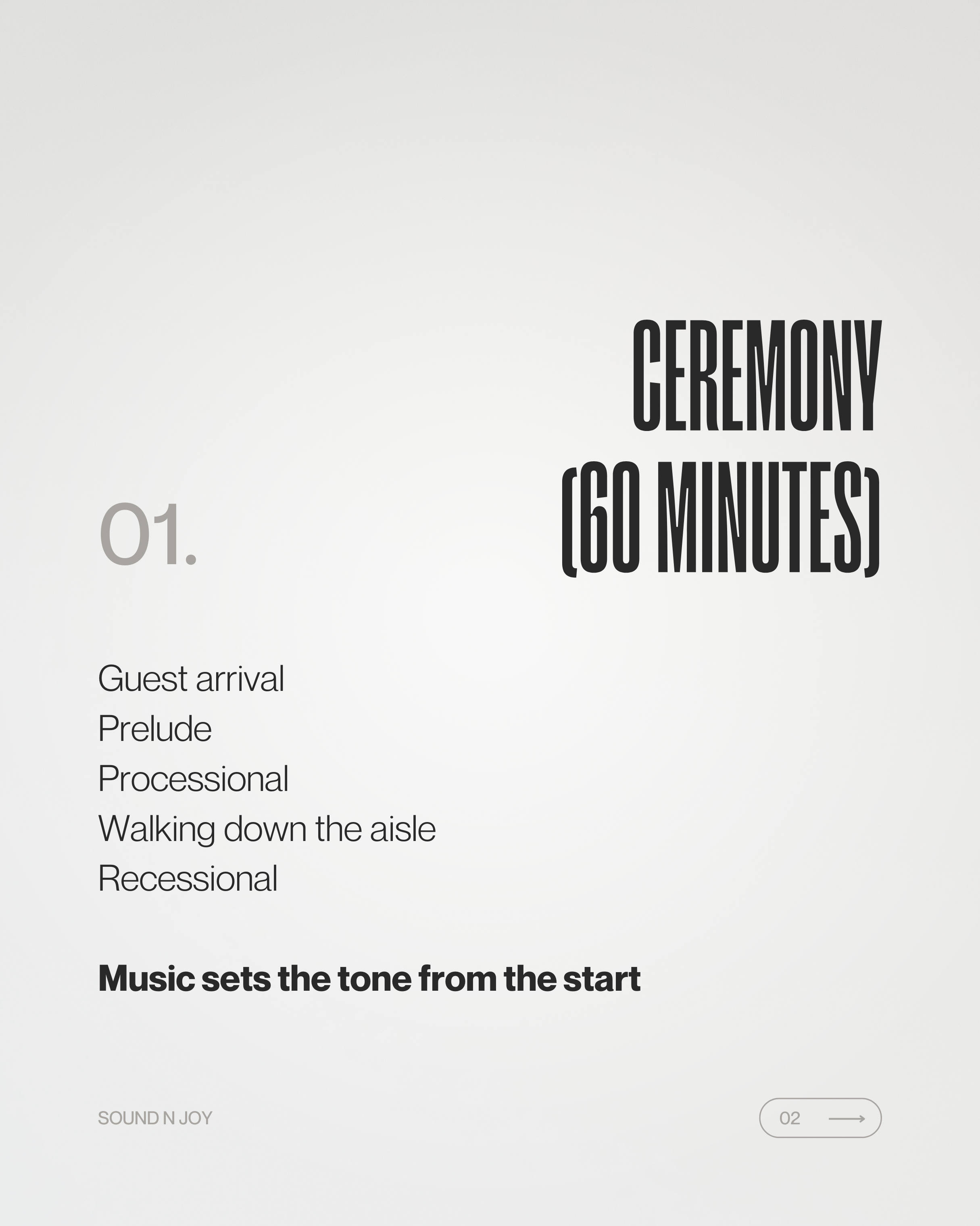 Wedding ceremony music timeline with live NJ string quartet performance.