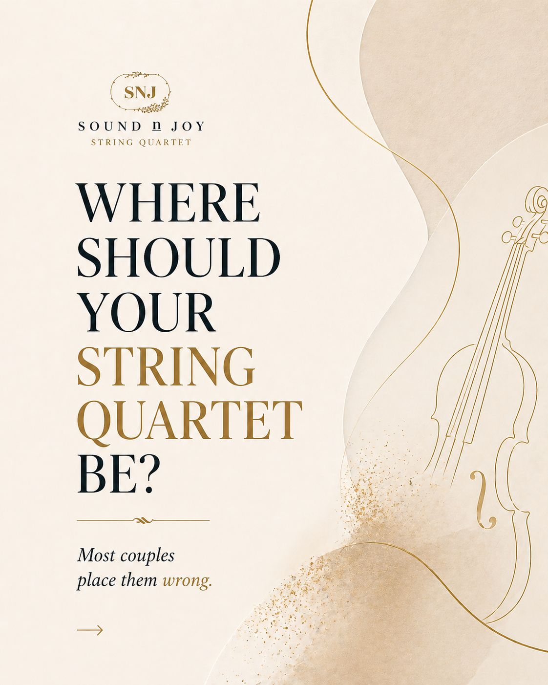 Wedding string quartet placement guide for NJ weddings showing ideal positioning for live wedding musicians during a ceremony.