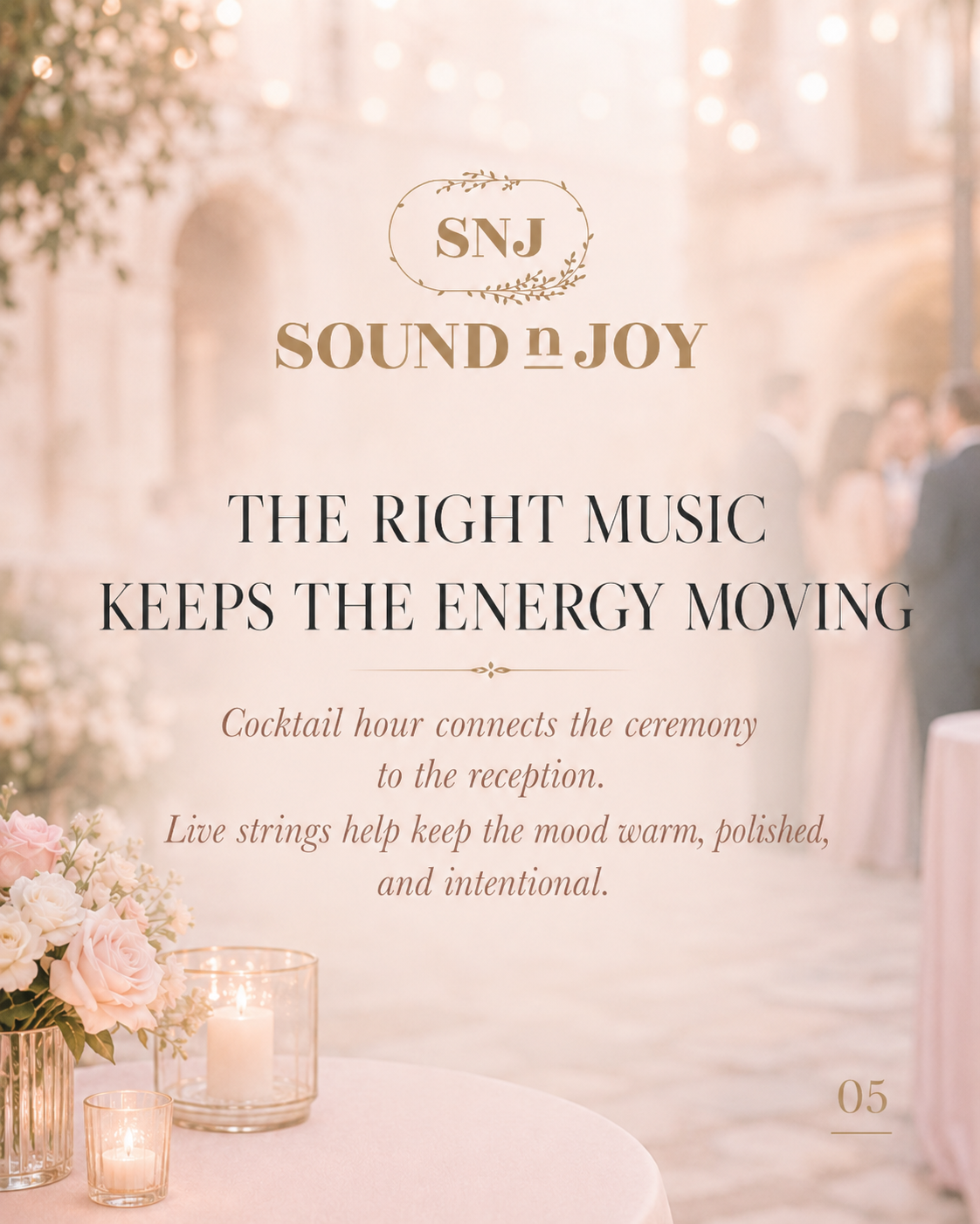 Luxury wedding cocktail hour with live string quartet music in New Jersey