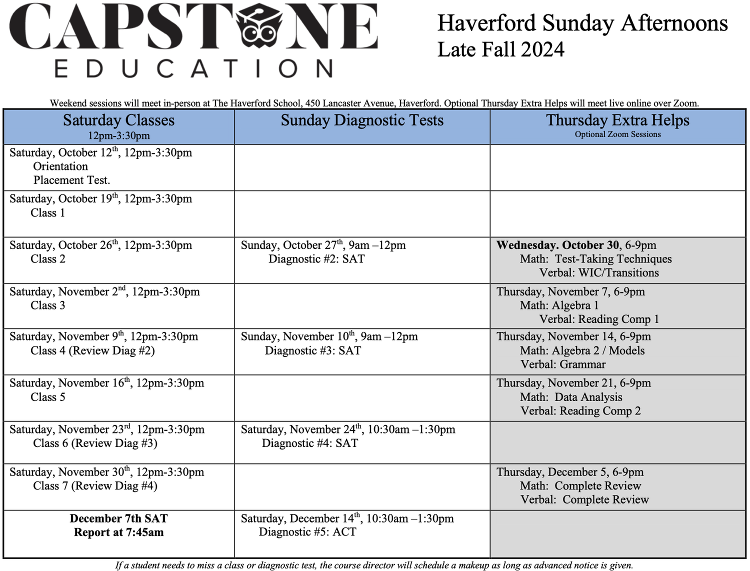 Course Schedules — Capstone Education