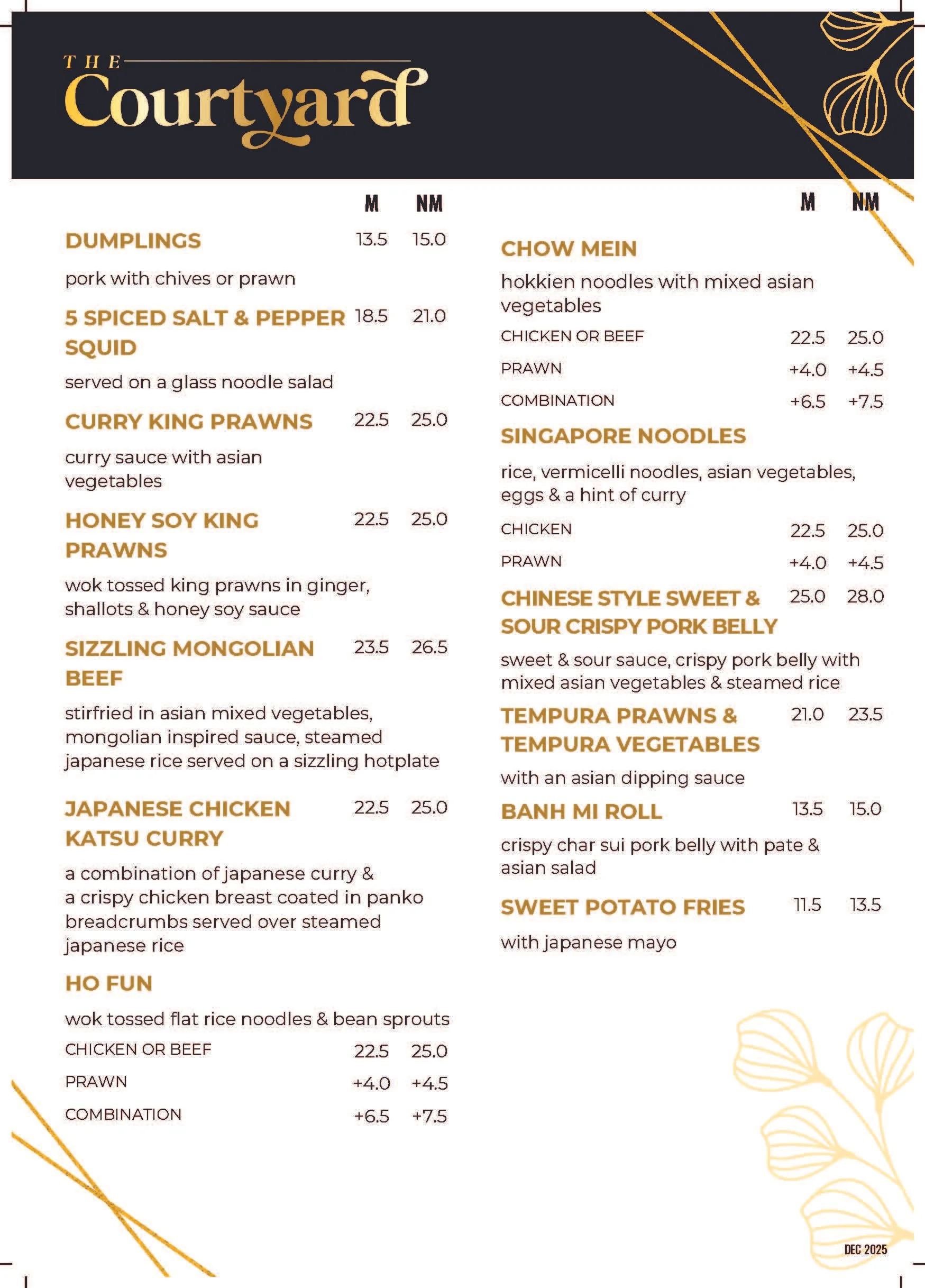The Courtyard Menu