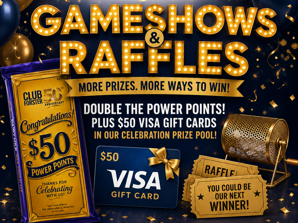 50th Birthday Gameshows and Raffles - Double the Winnings!