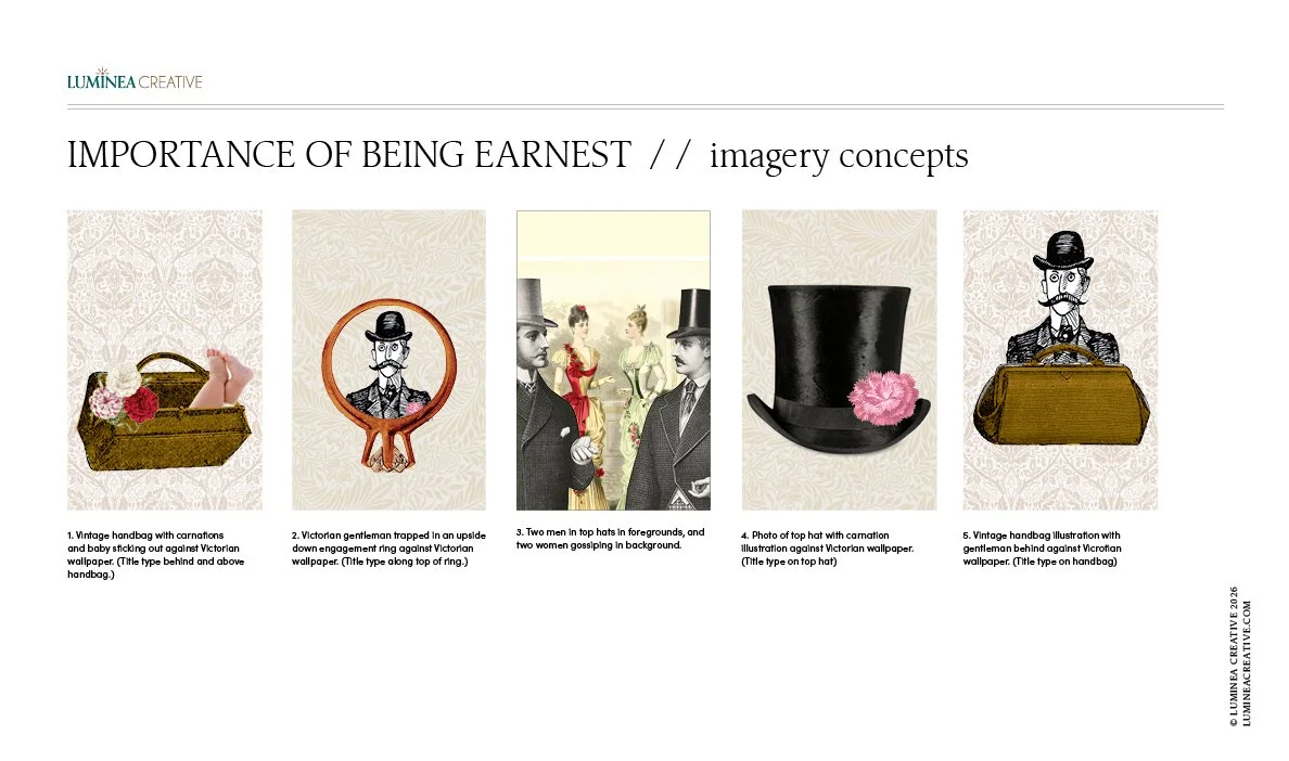 Importance of Being Earnest imagery concepts referencing the multiple mixups in the play as well as the trappings of marriage. Ideas by Luminea Creative