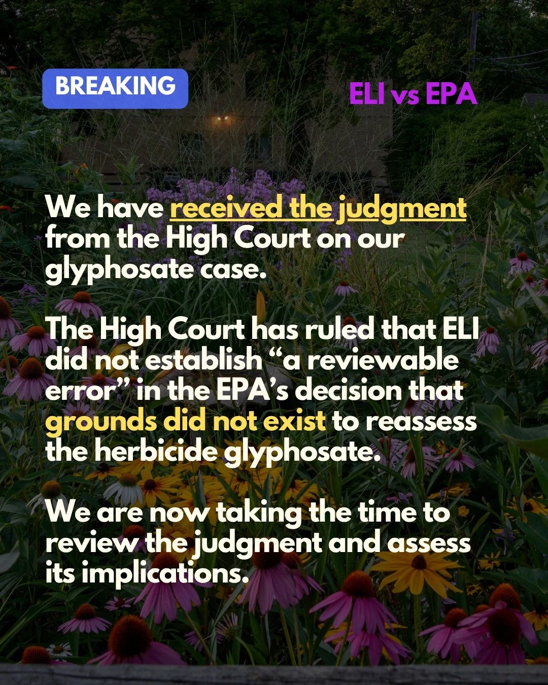 Breaking: High Court Judgment for ELI vs EPA
The High Court has ruled that the Environmental Law Initiative (ELI) did not establish “a reviewable error” in the Environment Protection Authority’s (EPA) decision that grounds did not