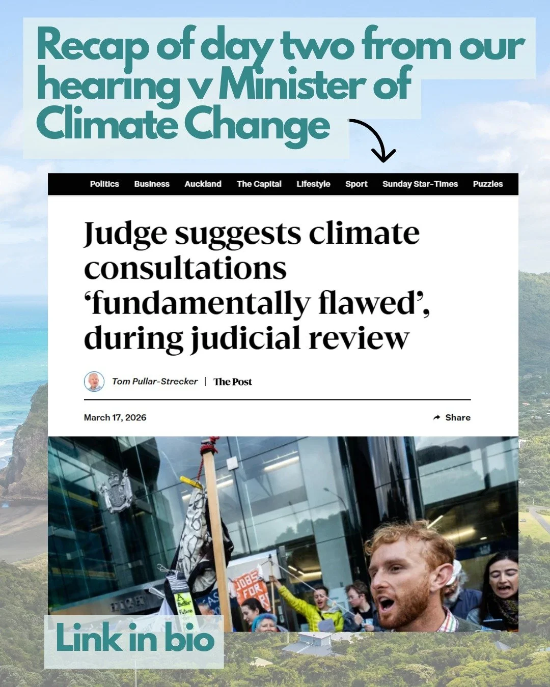If you want to catch up on what happened in Court yesterday, this is a good summary from The Post. We're now getting ready for the final day of our hearing. Thank you for all the support!
Link to article in bio.
#nzpol #climatelitigation #climate