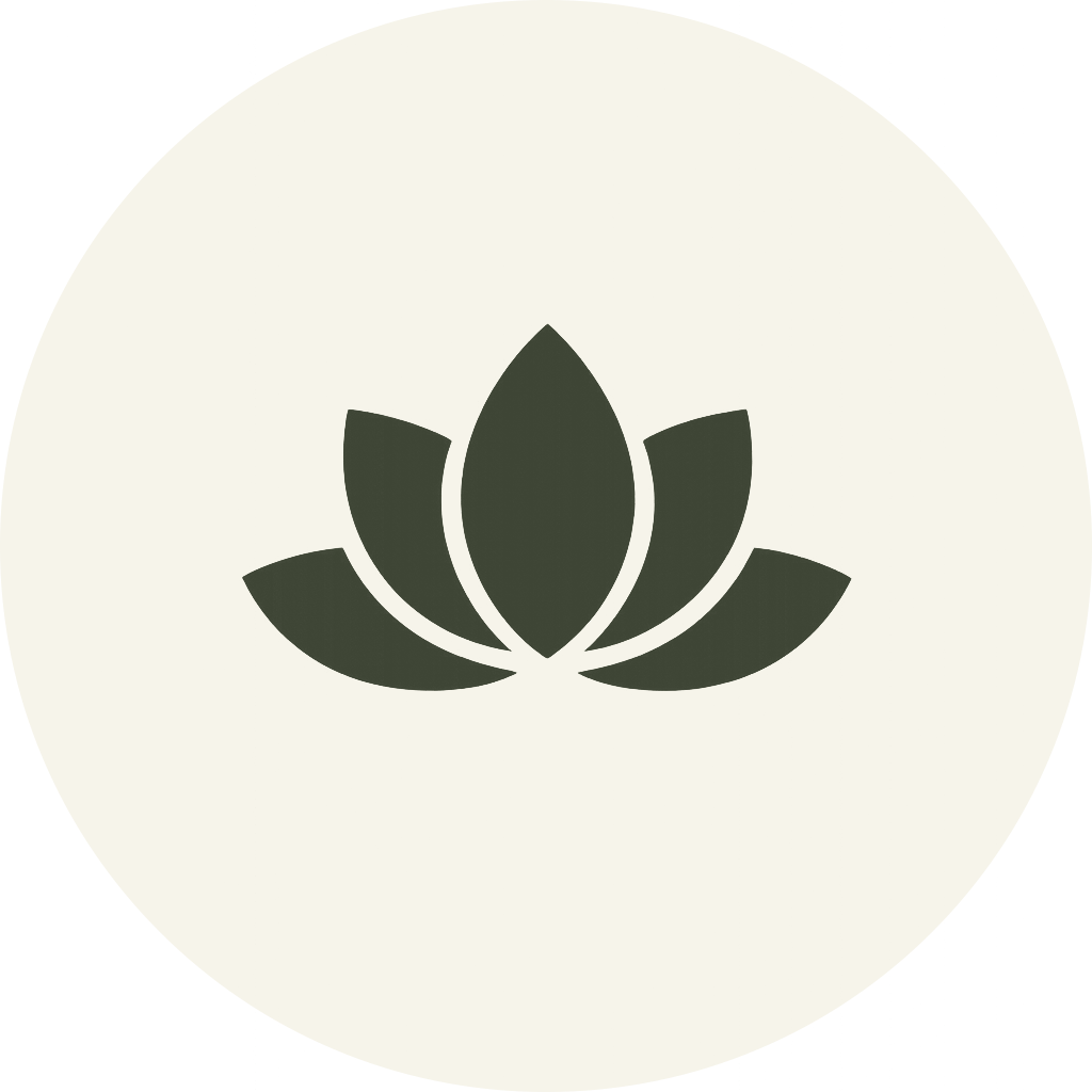 Minimalist black lotus flower logo on a light background.