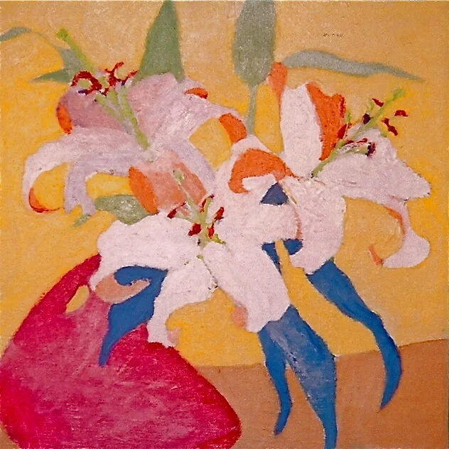 Lilies in Red Vase 12"x 12" SOLD