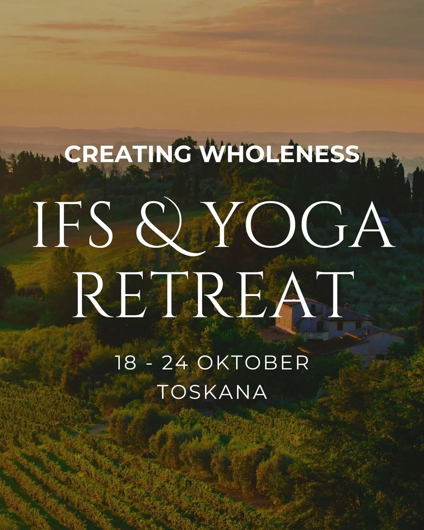 🍂 Der Herbst ist da &ndash; graue Tage, k&uuml;rzeres Licht.
✨ Und genau JETZT gibt&rsquo;s die Chance auf eine Woche Sp&auml;tsommer in Italien.

6 Tage Yoga &amp; IFS in der Toskana:
🌾 Kraftvolle Praxis am Morgen
🐚 Lebendige Prozesse am Tag
🧘&z