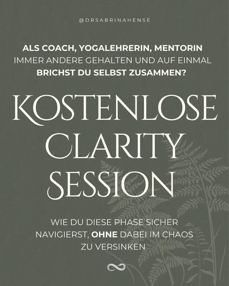 ✨KOSTENLOSE CLARITY SESSION F&Uuml;R COACHES, YOGALEHRERINNEN, MENTORINNEN✨

Nach au&szlig;en wirkst du stark und inspirierend, aber innerlich schreit alles: Ich kann nicht mehr!!!

Kennst du das?

💔 Gerade f&uuml;r Coaches, Yogalehrerinnen, Therape