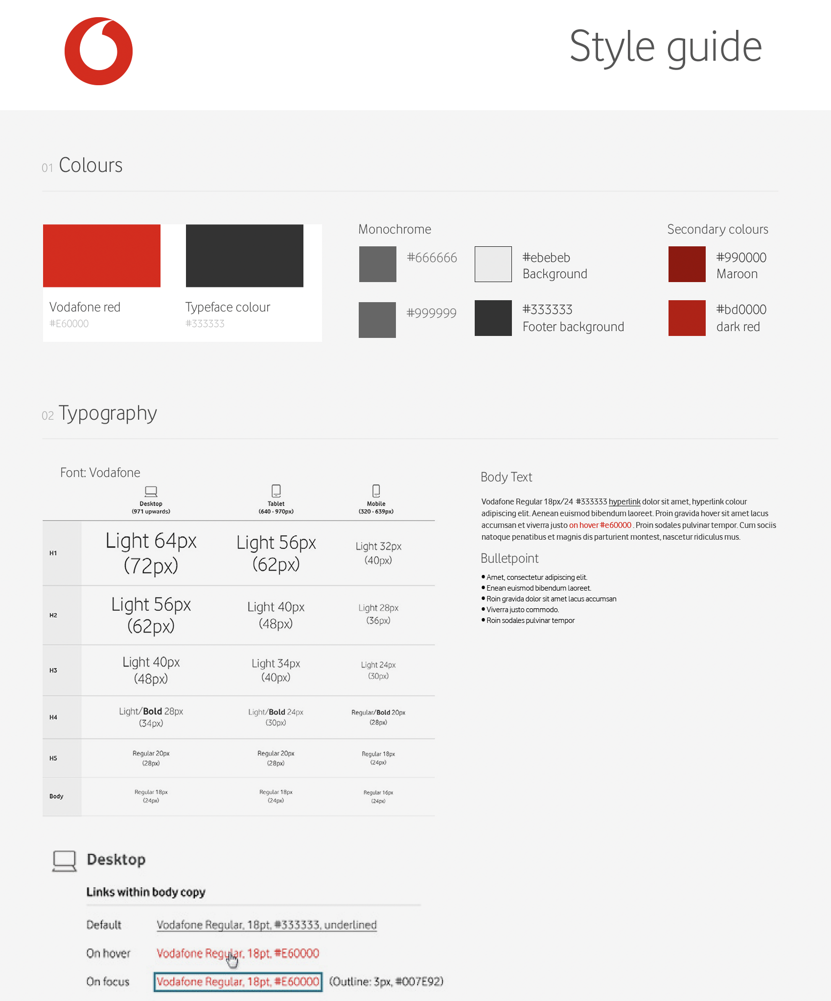 Comprehensive Style guide with bespoke font icons