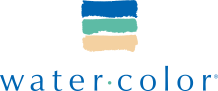 A stylized logo featuring a blue water droplet with a layered wave pattern on top, and the text 'water.color' below.