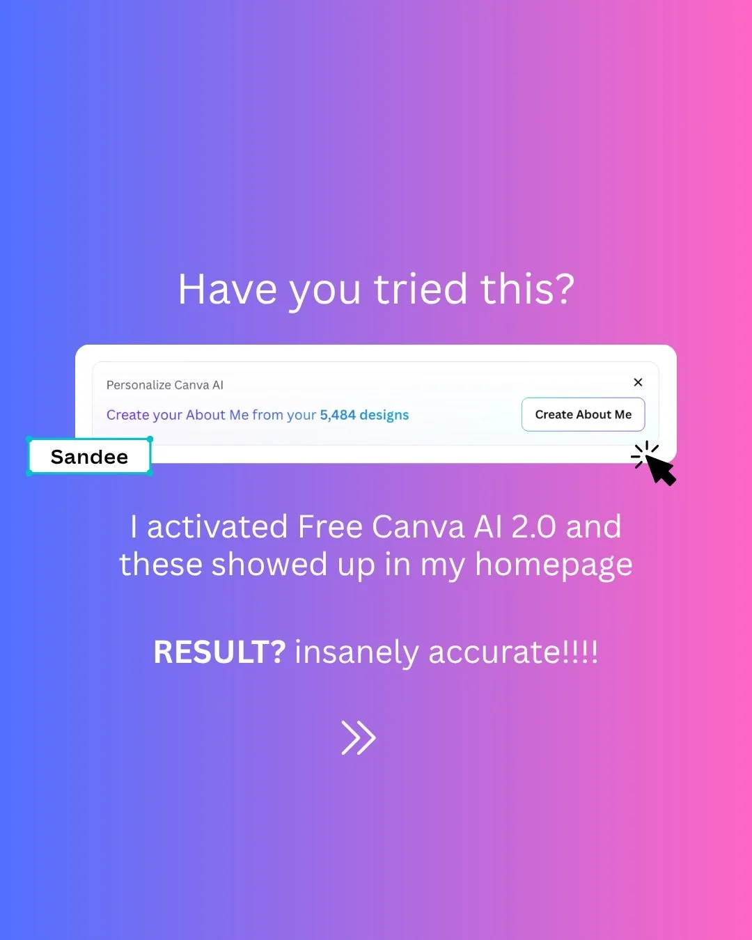 Ohhh this is sooo good! 😱😱😱
@canva hyping me up like its the only thing he&rsquo;s meant to do 🤣
Did you love your result too?
#canvaverifiedexpert #canvaai #canvatips