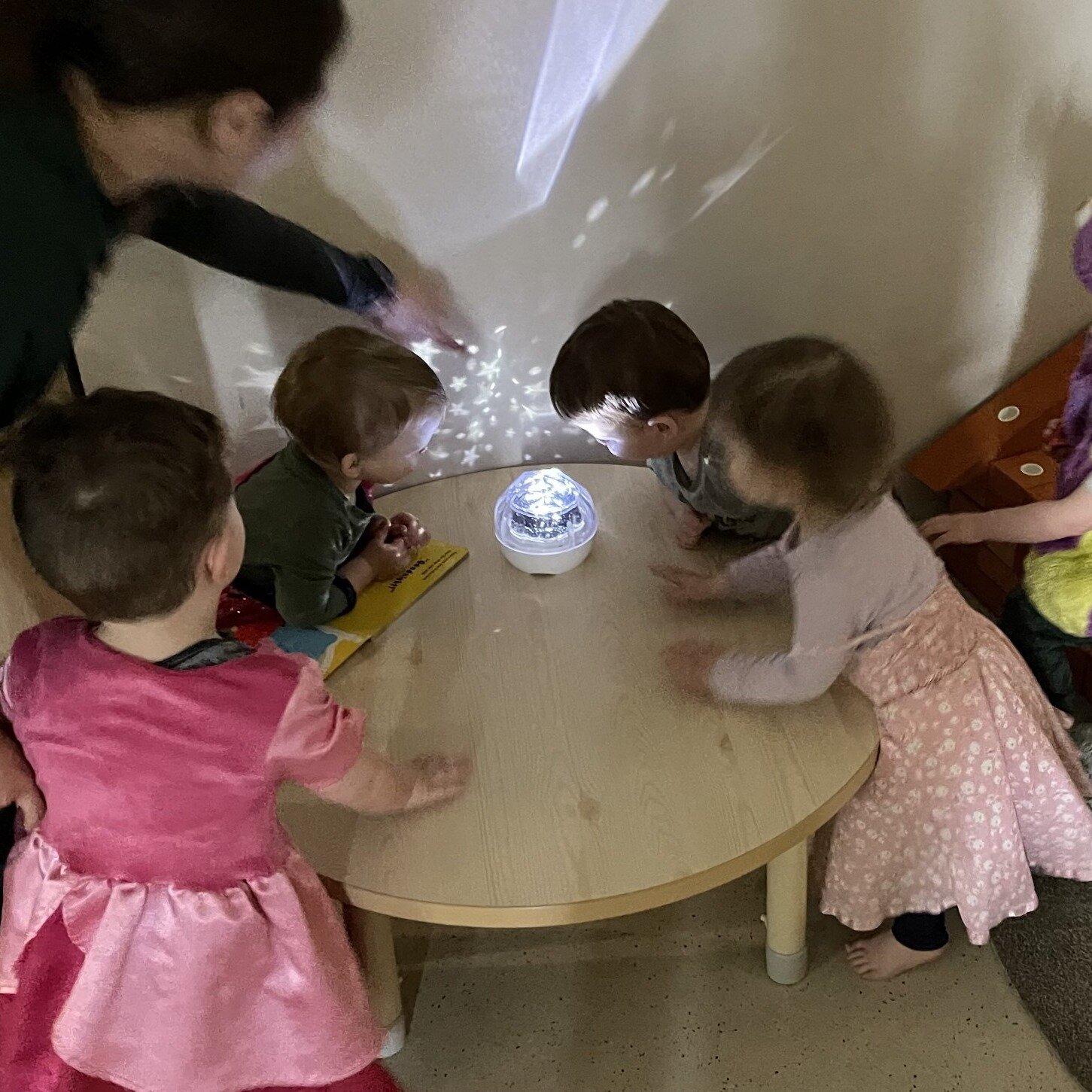 The children in the 2-3 year old room have been exploring the concept of space through the utilisation of of star night lights, planet installation on their wall and informative videos about space. They made a little space ship and flew into space vi