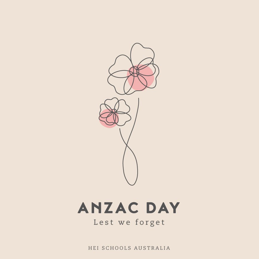 🌺 Honoring Our Anzacs 🌺

Today, we remember the brave souls who served our nations with courage and sacrifice. At HEI Schools DN, we teach our children the value of remembrance. Let's pause together to reflect and honor their legacy. 
Lest we forge