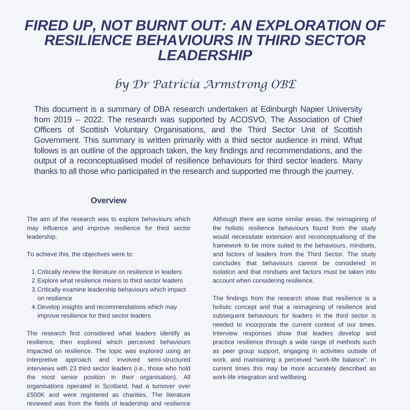 Fired Up, Not Burnt Out: An Exploration of Resilience Behaviours in Third Sector Leadership