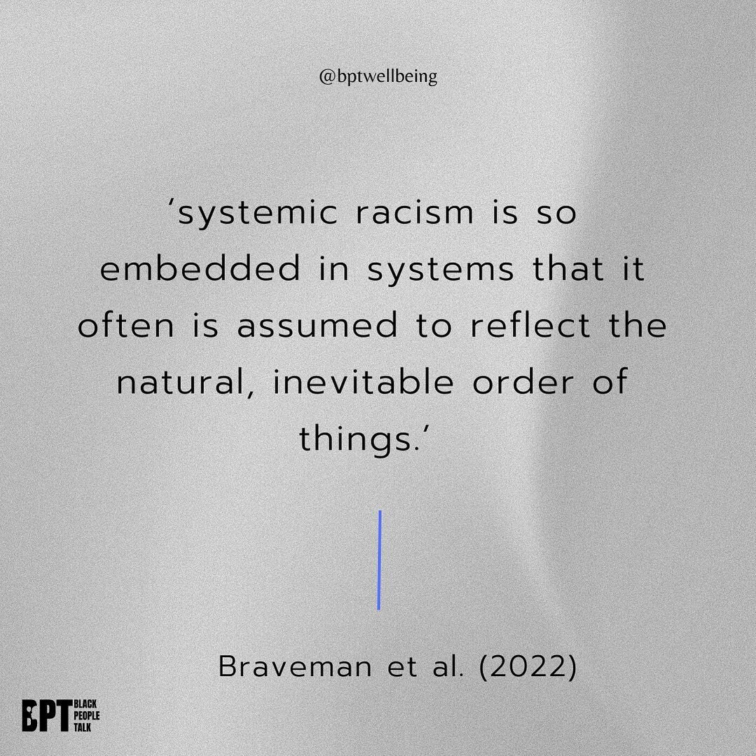 &lsquo;Systemic racism is so embedded in systems that it often is assumed to reflect the natural, inevitable order of things.&rsquo; - Braveman et al. (2022)

#blackhistorymonth #blackmentalhealth #systemicracism #blackstudentstalk #systemicracismexp