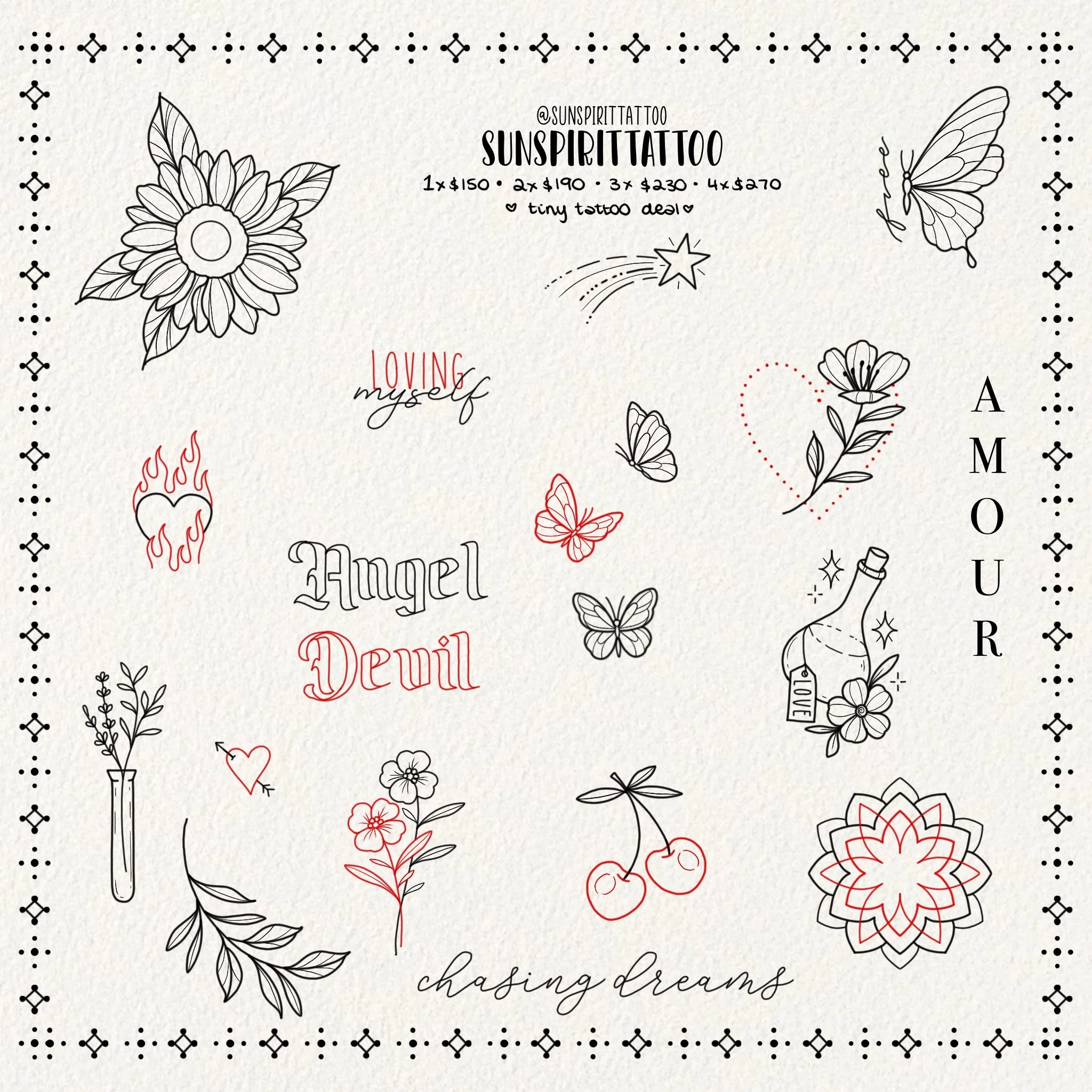 Red and Black Themed Flash Tattoos