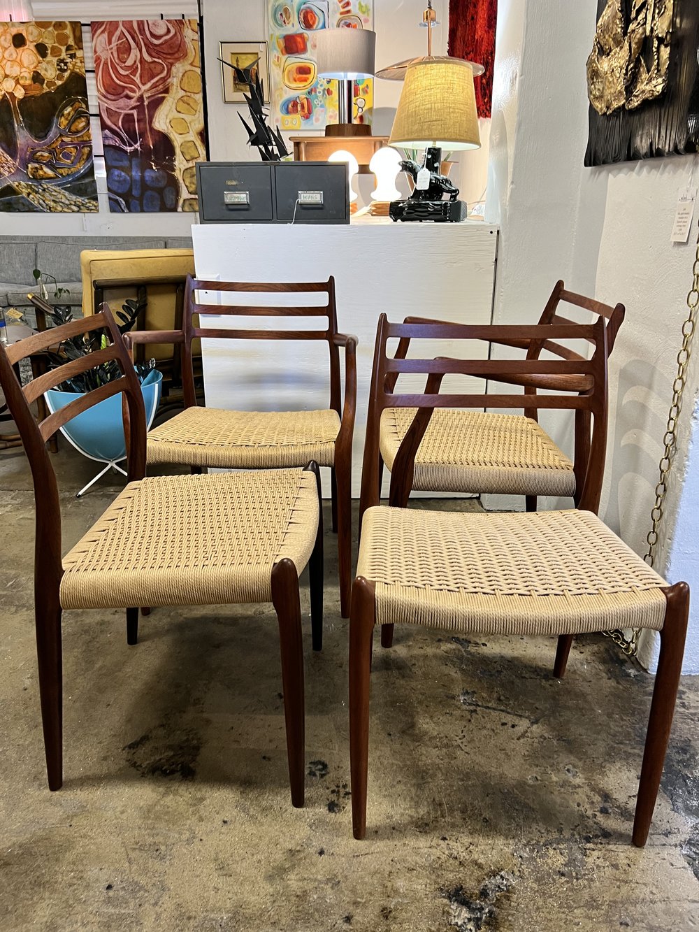 Set of Four Niels Moller Dining Chairs with New Danish Cord Seats — Mid Mod  Collective
