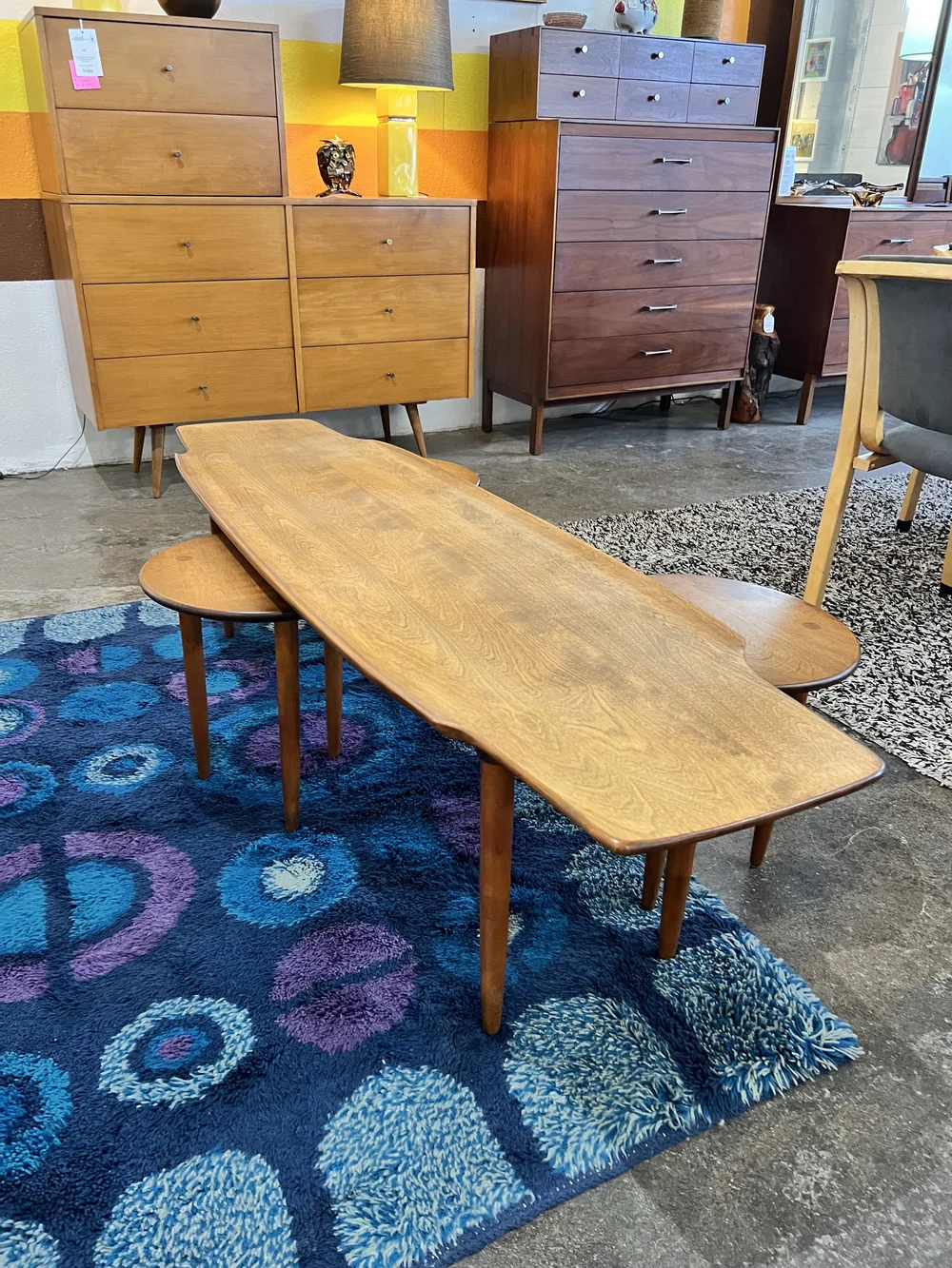 Mid Century Conant Ball Surfboard Coffee Table with Three Nesting